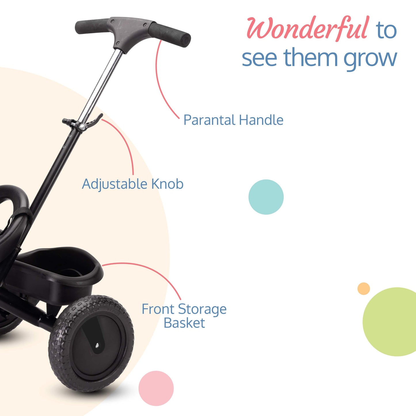 Elegant Lite Kids' Tricycle with Push Bar - Black