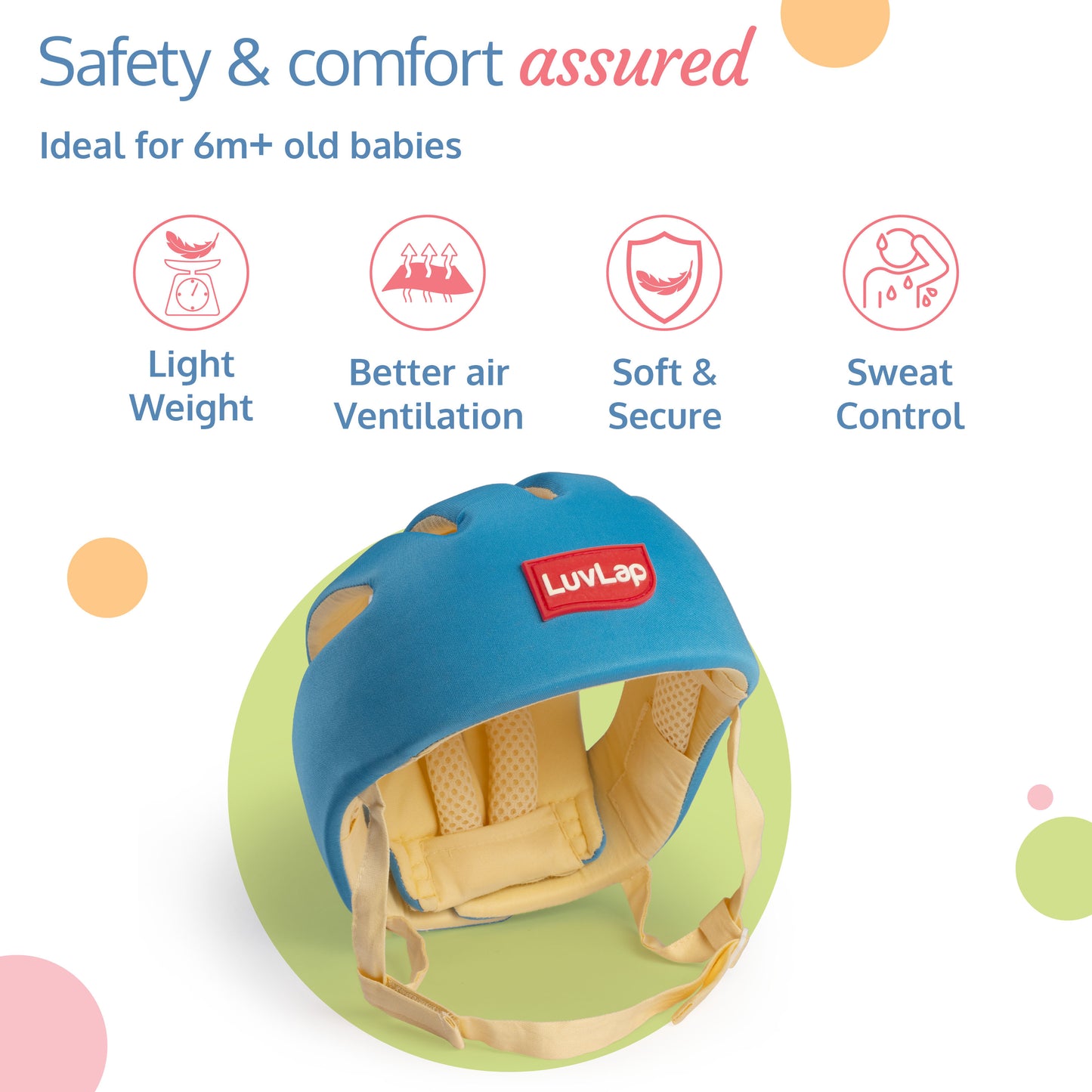 LuvLap Baby Safety Helmet - Essential Safety Gear for 6+ Months to 3 Years | Toddler Head Protector - Sky Blue