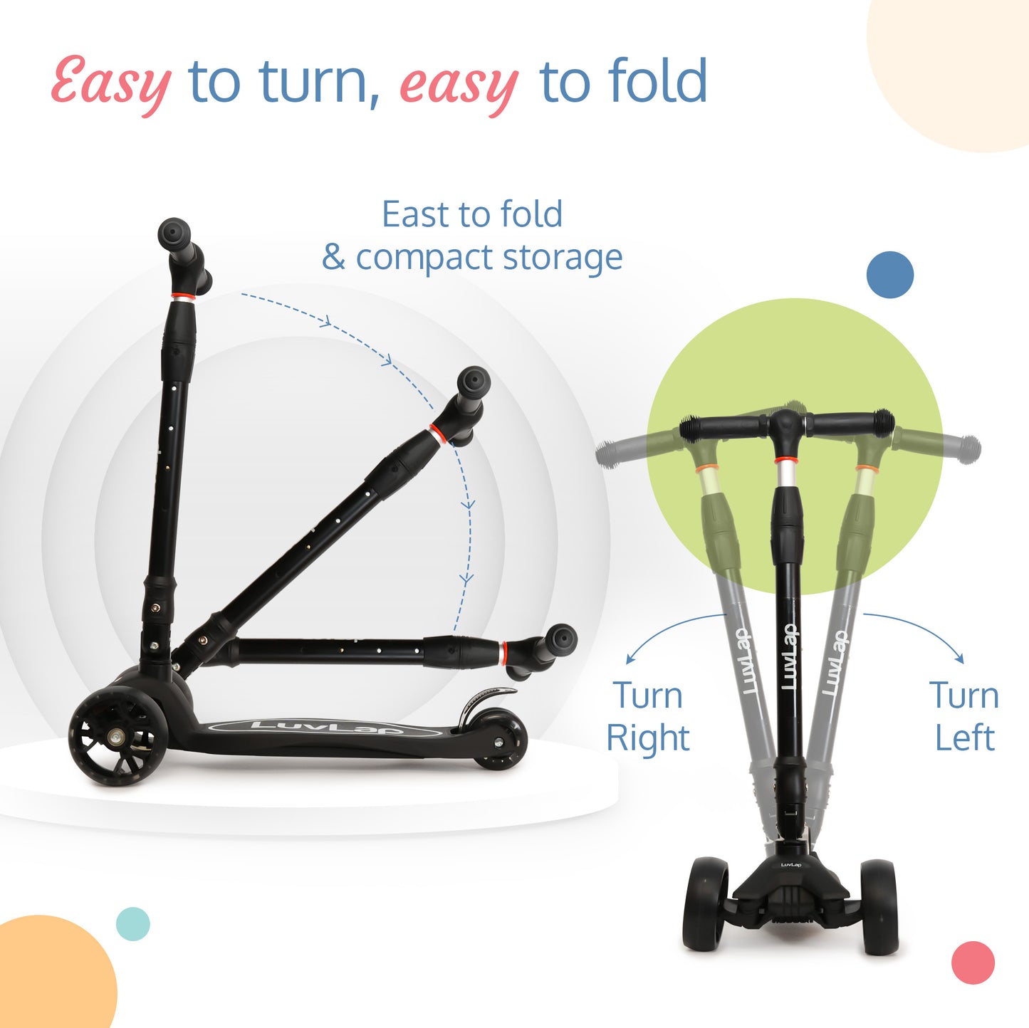 Joy Scooter for Kids- Toddler 3-Wheel Kick Scooter with LED Lights | Stable First Ride for 3-10 Year | Adjustable Height & Easy-Grip Handlebars | Fun Outdoor Gear for Kids, Black