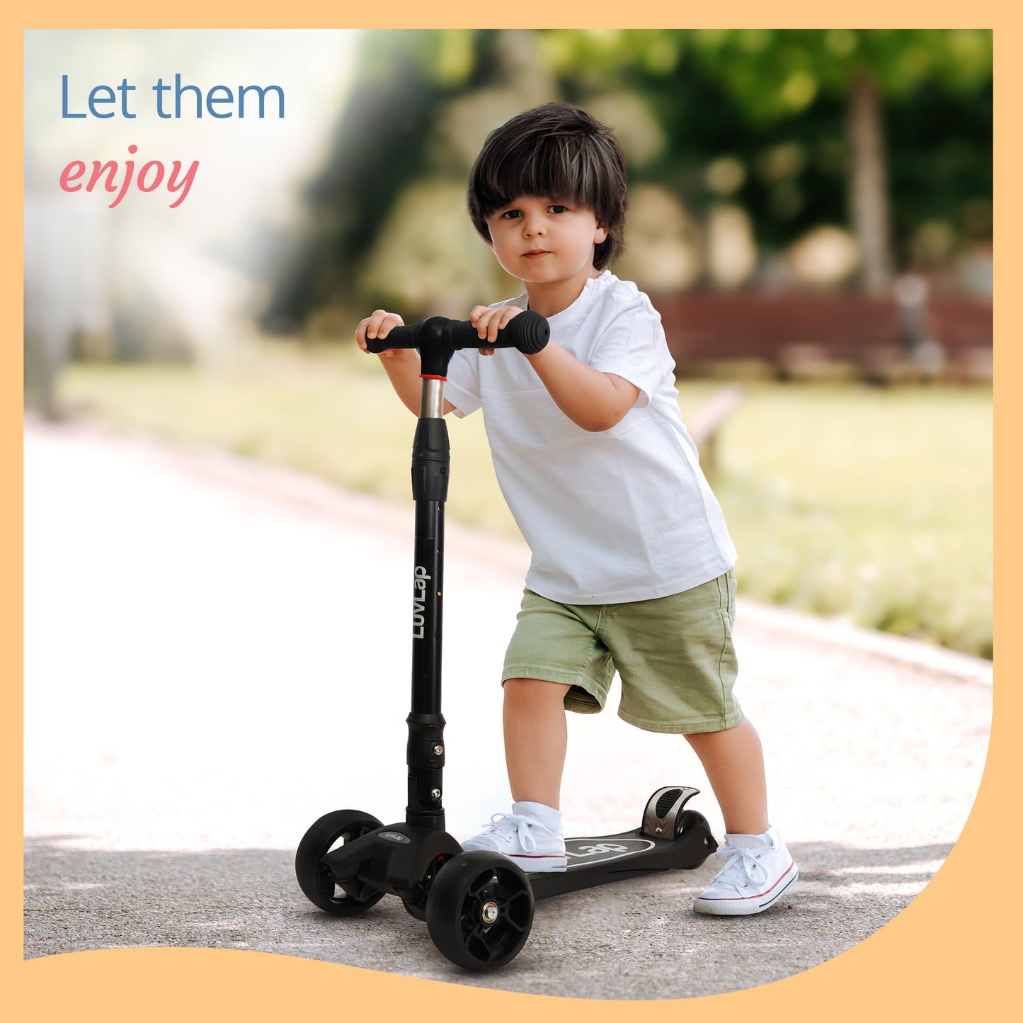 Joy Scooter for Kids- Toddler 3-Wheel Kick Scooter with LED Lights | Stable First Ride for 3-10 Year | Adjustable Height & Easy-Grip Handlebars | Fun Outdoor Gear for Kids, Black
