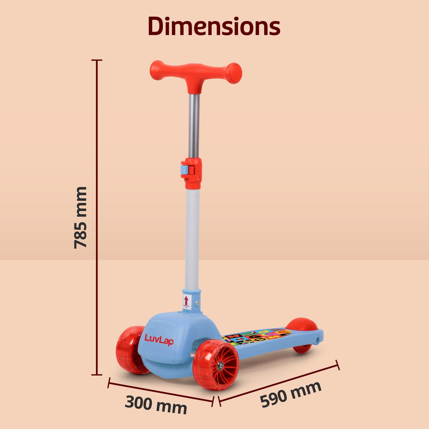 Elegant Scooter for Kids - Toddler 3-Wheel Kick Scooter with LED Lights | Stable Wide Deck for 3-10 Year | Adjustable Height & Easy-Grip Handlebars | Fun Outdoor Gear for Kids, Blue & Red