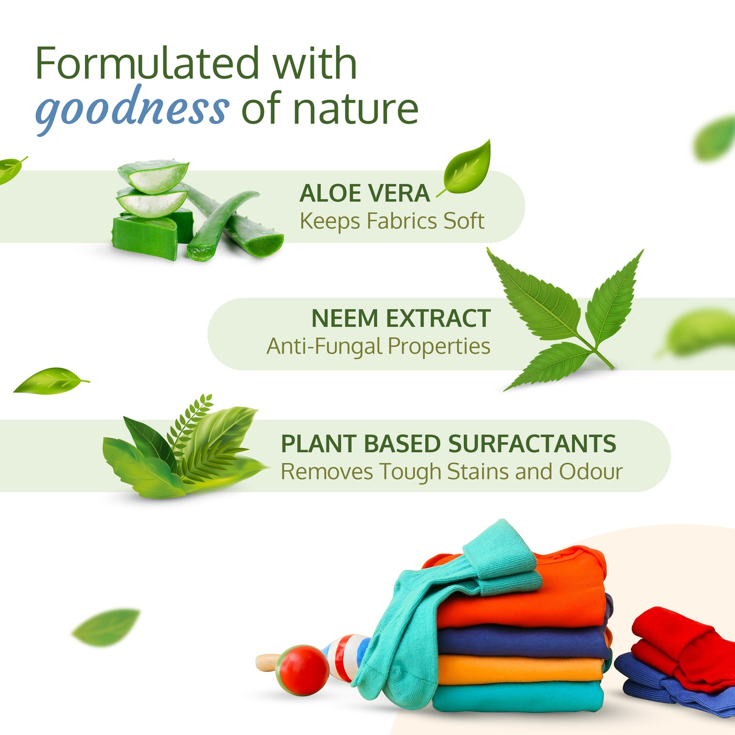 Plant Based Baby Laundry Detergent, Refill pack- 1000ml, With Bio-Enzymes, Aloe Vera & Neem, Dermatologically Tested, Free From SLS/SLES, Phosphate & Bleach