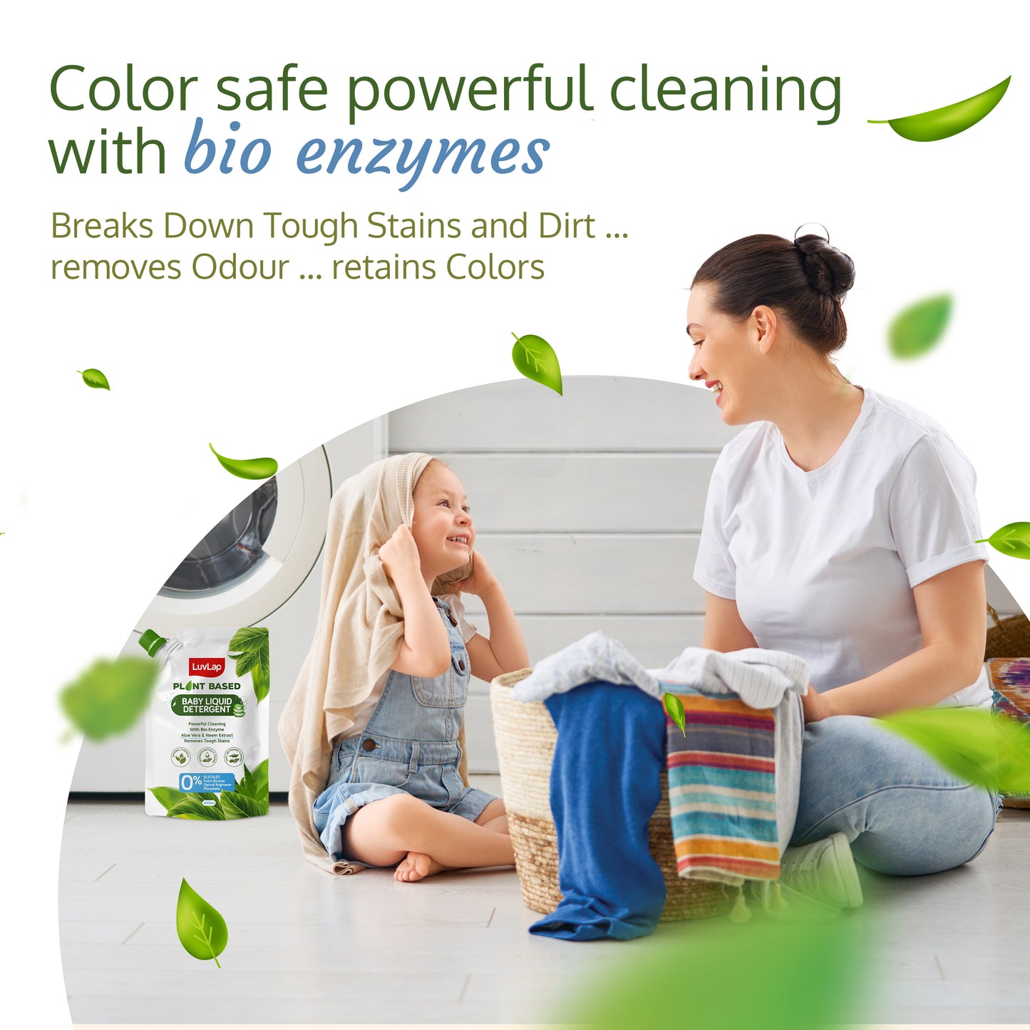 Plant Based Baby Laundry Detergent, Refill pack- 1000ml, With Bio-Enzymes, Aloe Vera & Neem, Dermatologically Tested, Free From SLS/SLES, Phosphate & Bleach