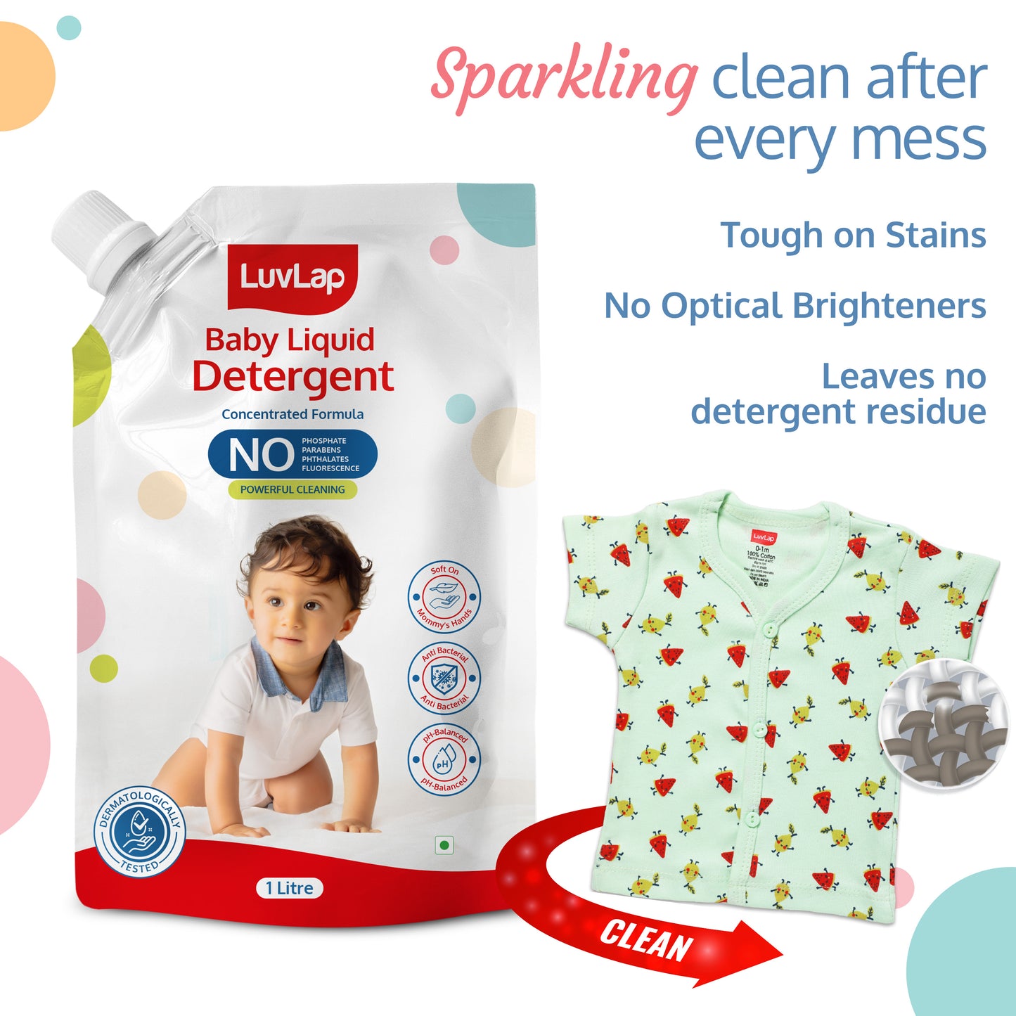 Baby Laundry Detergent Refill pack- 1000ml, pH Balanced Dermatologically tested formula, No harsh chemicals, Safe for mommy's hands & baby's skin, Anti Bacterial, Enriched in Aloe Vera