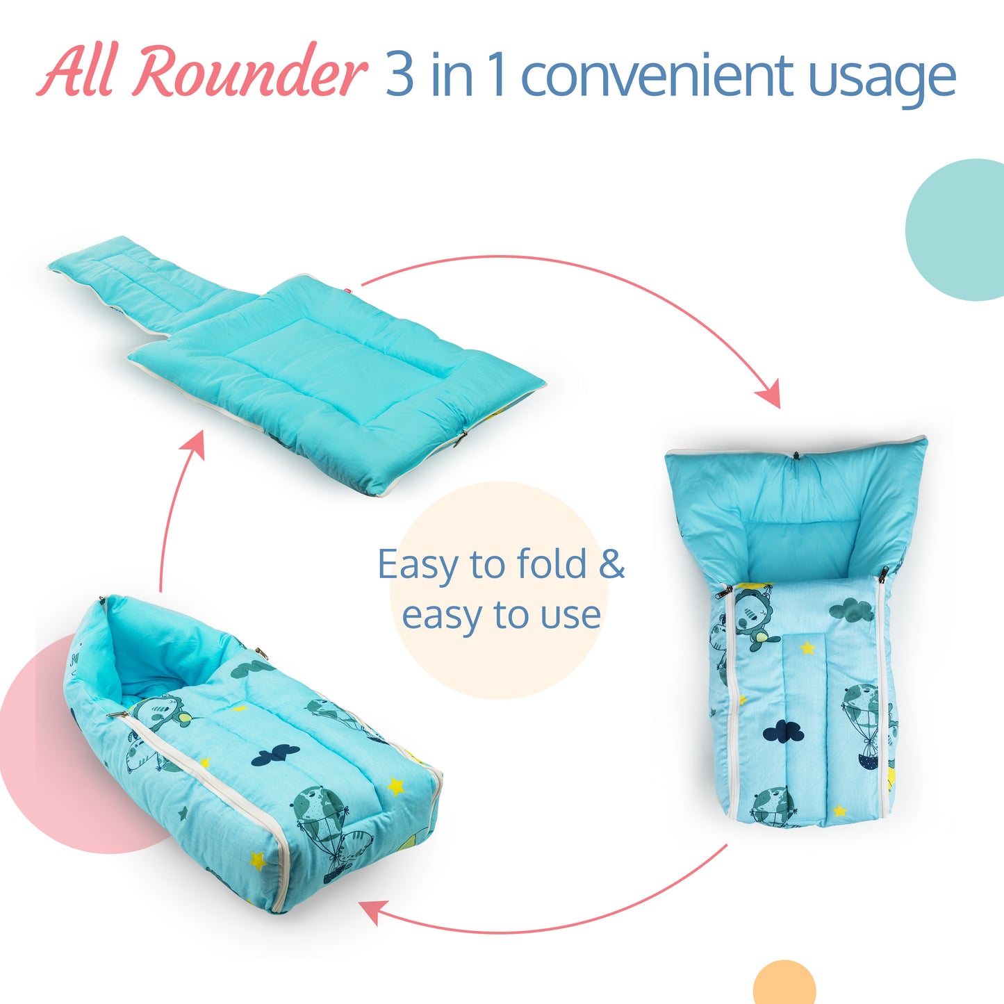 3 in 1 Baby Bed, Sleeping Bag & Carry Nest - Blue Pilot Print