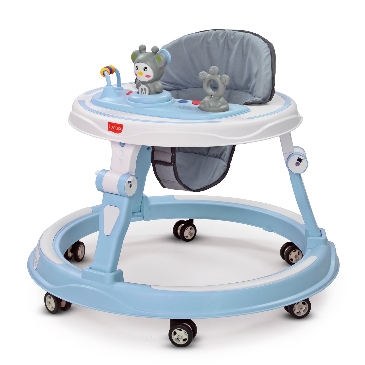 LuvLap 360° Joy Baby Walkers for 9+ Months | 3 Level Height Adjustment Walker with Switchable Food & Musical Toy Tray / Advanced Baby Activity Walker for Kids, Walker for Boys & Girls, Blue