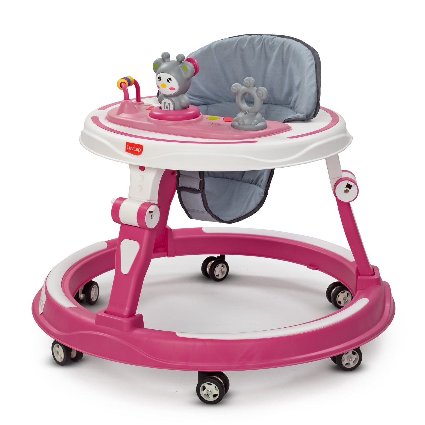 LuvLap 360° Joy Baby Walkers for 9+ Months | 3 Level Height Adjustment Walker with Switchable Food & Musical Toy Tray / Advanced Baby Activity Walker for Kids, Walker for Boys & Girls, Pink