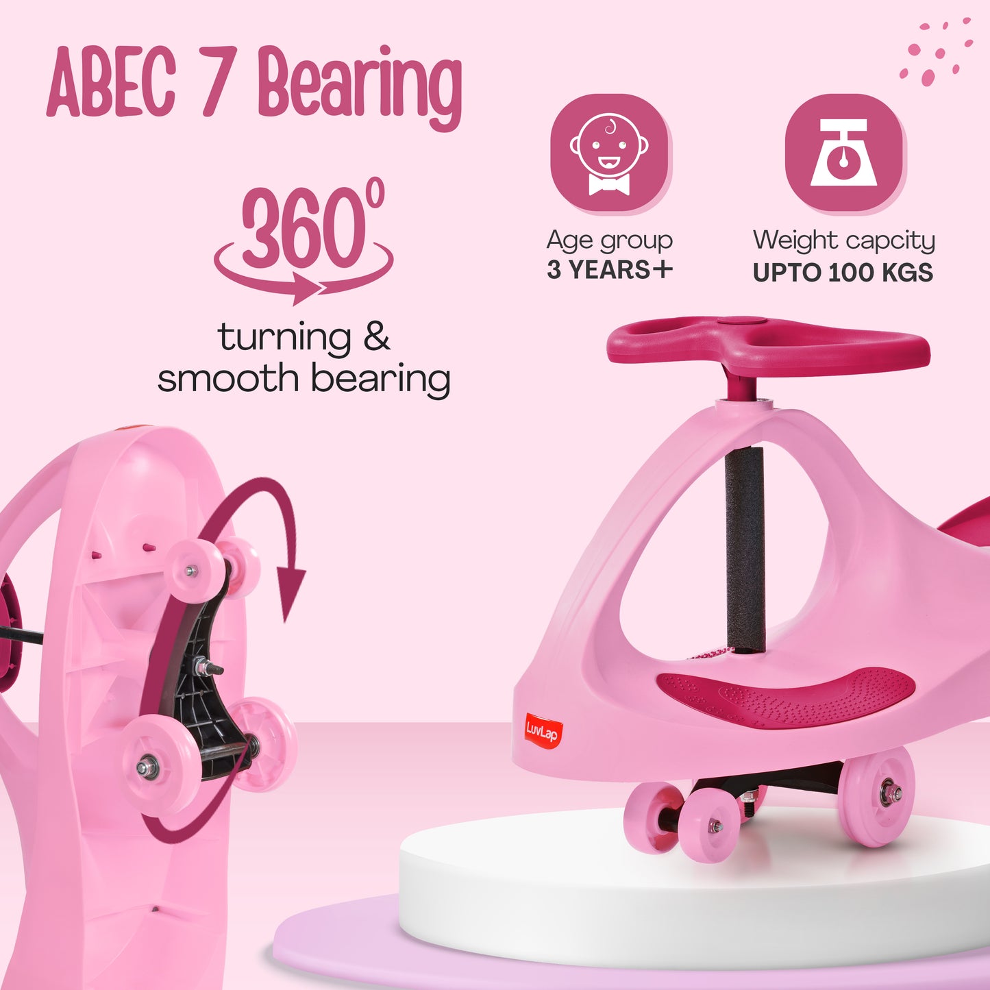 Sunshine Swing Car, Magic Car, Kids Push Car, Swing Car for Kids, Comfortable Seats & Durable, Baby Car, Magic Toy Car, Kids Swing Car, Ride On Car, Kids Car, 3+ Years, Pink