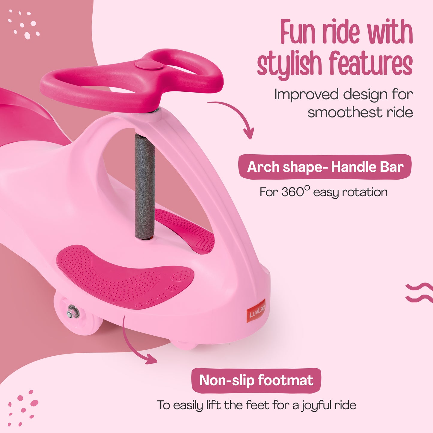 Sunshine Swing Car, Magic Car, Kids Push Car, Swing Car for Kids, Comfortable Seats & Durable, Baby Car, Magic Toy Car, Kids Swing Car, Ride On Car, Kids Car, 3+ Years, Pink