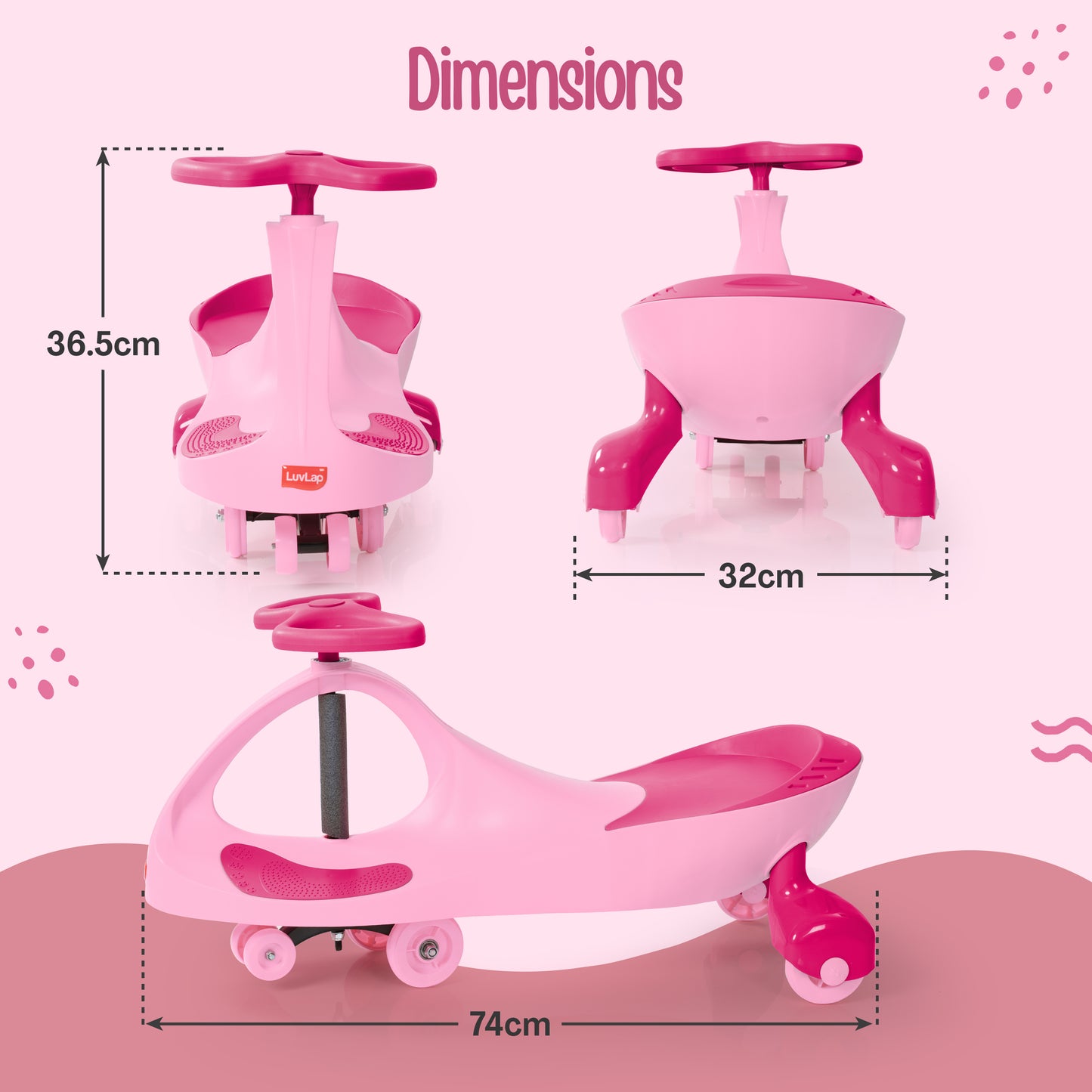 Sunshine Swing Car, Magic Car, Kids Push Car, Swing Car for Kids, Comfortable Seats & Durable, Baby Car, Magic Toy Car, Kids Swing Car, Ride On Car, Kids Car, 3+ Years, Pink