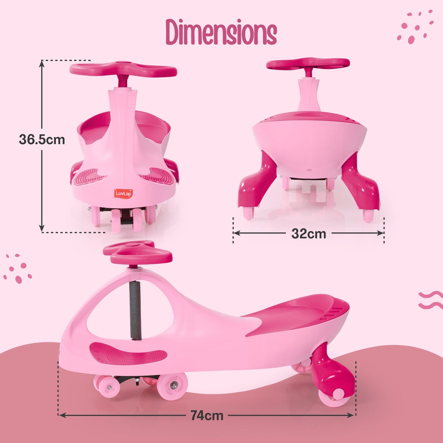 Sunshine Swing Car, Magic Car, Kids Push Car, Swing Car for Kids, Comfortable Seats & Durable, Baby Car, Magic Toy Car, Kids Swing Car, Ride On Car, Kids Car, 3+ Years, Pink