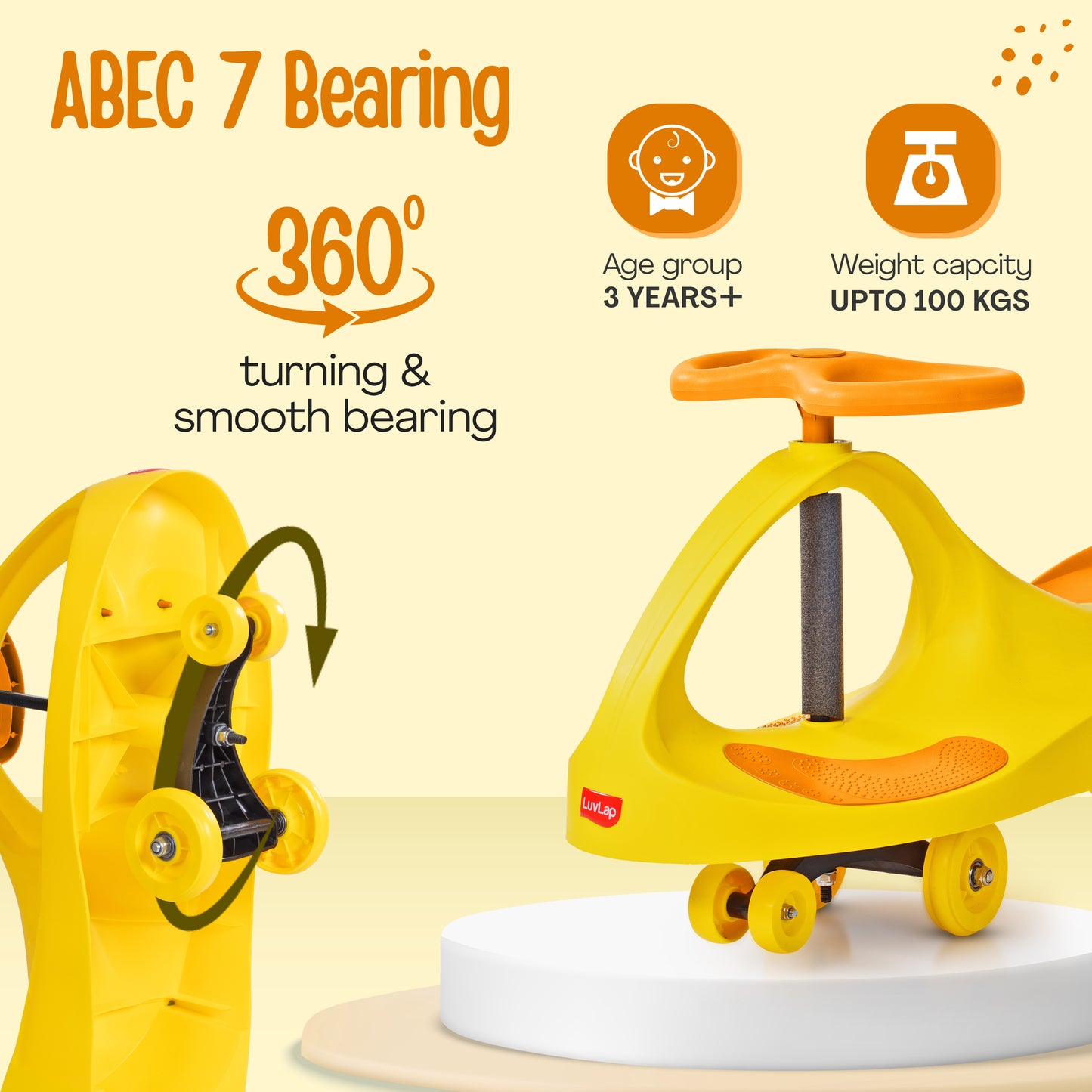 Sunshine Swing Car, Magic Car, Kids Push Car, Swing Car for Kids, Comfortable Seats & Durable, Baby Car, Magic Toy Car, Kids Swing Car, Ride On Car, Kids Car, 3+ Years, Yellow