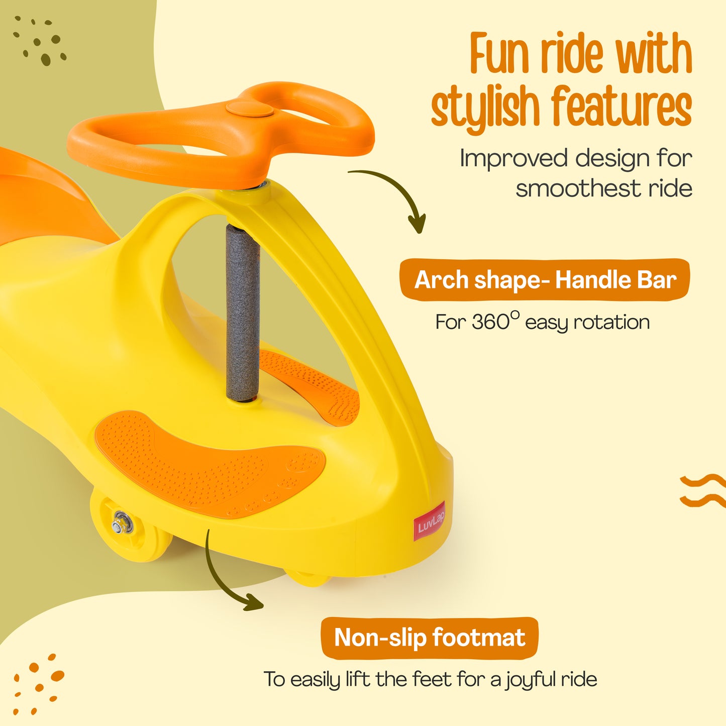 Sunshine Swing Car, Magic Car, Kids Push Car, Swing Car for Kids, Comfortable Seats & Durable, Baby Car, Magic Toy Car, Kids Swing Car, Ride On Car, Kids Car, 3+ Years, Yellow