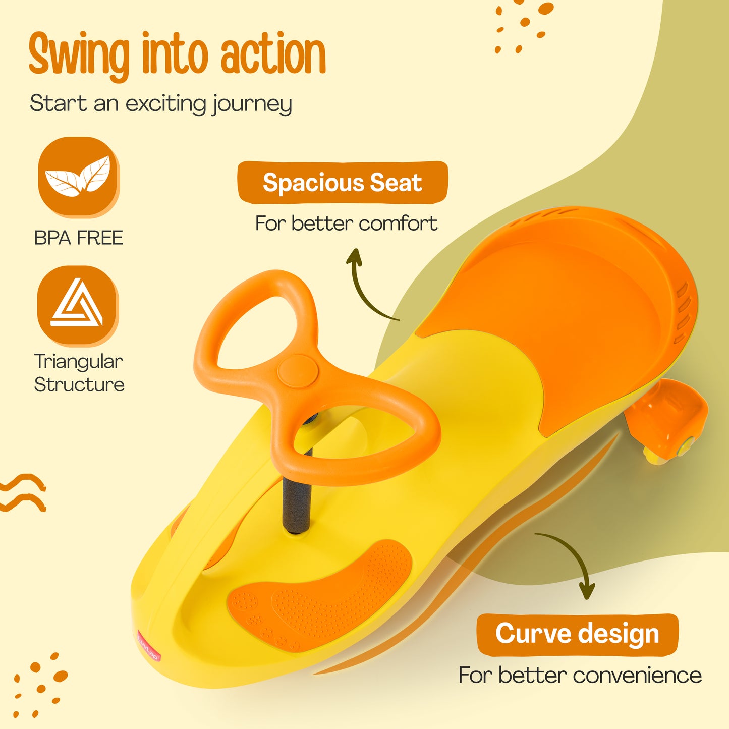 Sunshine Swing Car, Magic Car, Kids Push Car, Swing Car for Kids, Comfortable Seats & Durable, Baby Car, Magic Toy Car, Kids Swing Car, Ride On Car, Kids Car, 3+ Years, Yellow