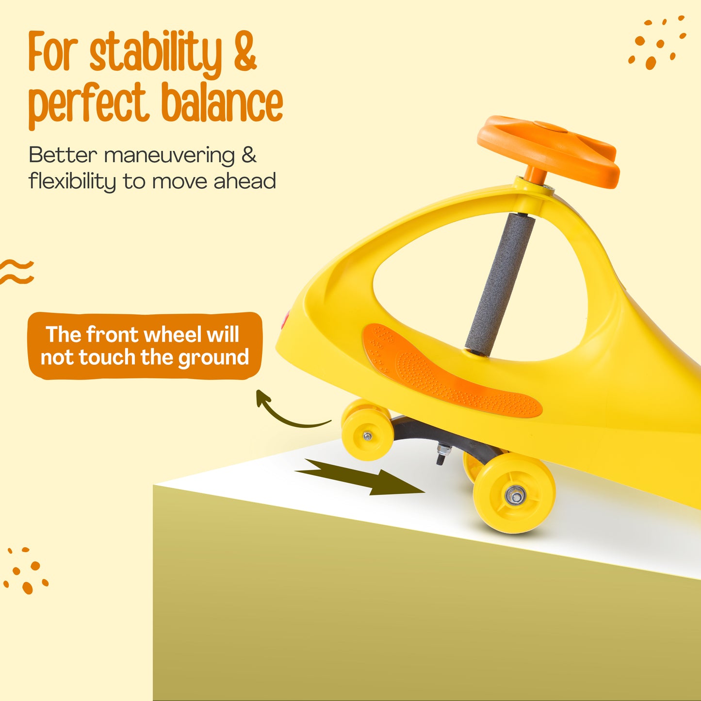 Sunshine Swing Car, Magic Car, Kids Push Car, Swing Car for Kids, Comfortable Seats & Durable, Baby Car, Magic Toy Car, Kids Swing Car, Ride On Car, Kids Car, 3+ Years, Yellow