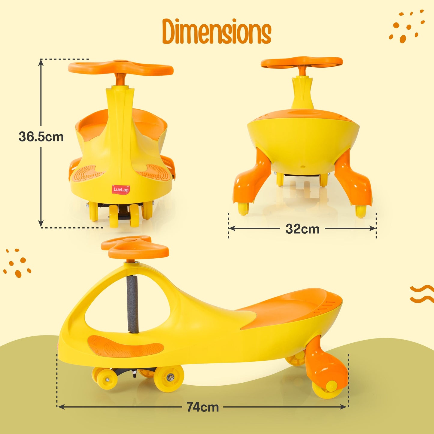 Sunshine Swing Car, Magic Car, Kids Push Car, Swing Car for Kids, Comfortable Seats & Durable, Baby Car, Magic Toy Car, Kids Swing Car, Ride On Car, Kids Car, 3+ Years, Yellow