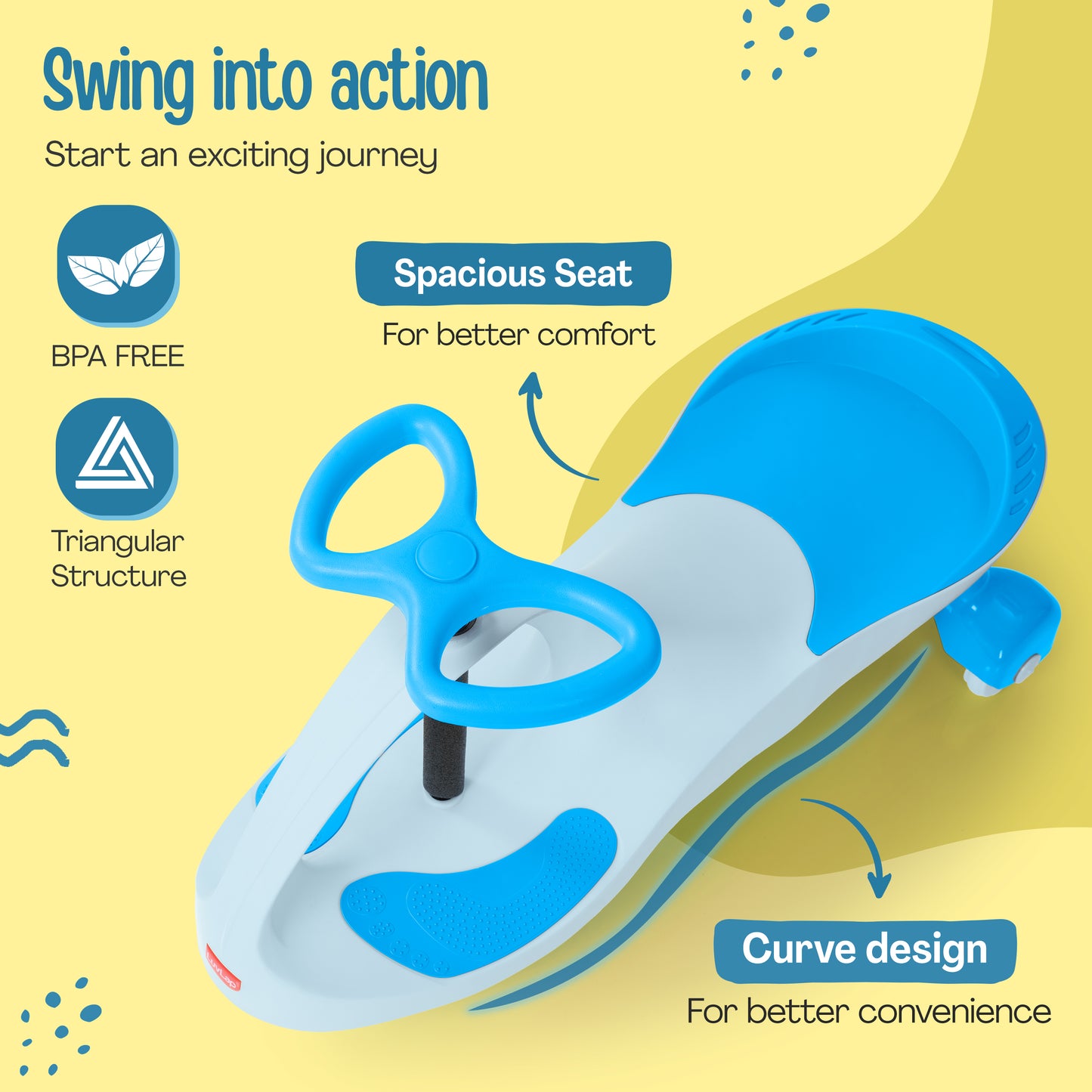 Sunshine Swing Car, Magic Car, Kids Push Car, Swing Car for Kids, Comfortable Seats & Durable, Baby Car, Magic Toy Car, Kids Swing Car, Ride On Car, Kids Car, 3+ Years, Blue