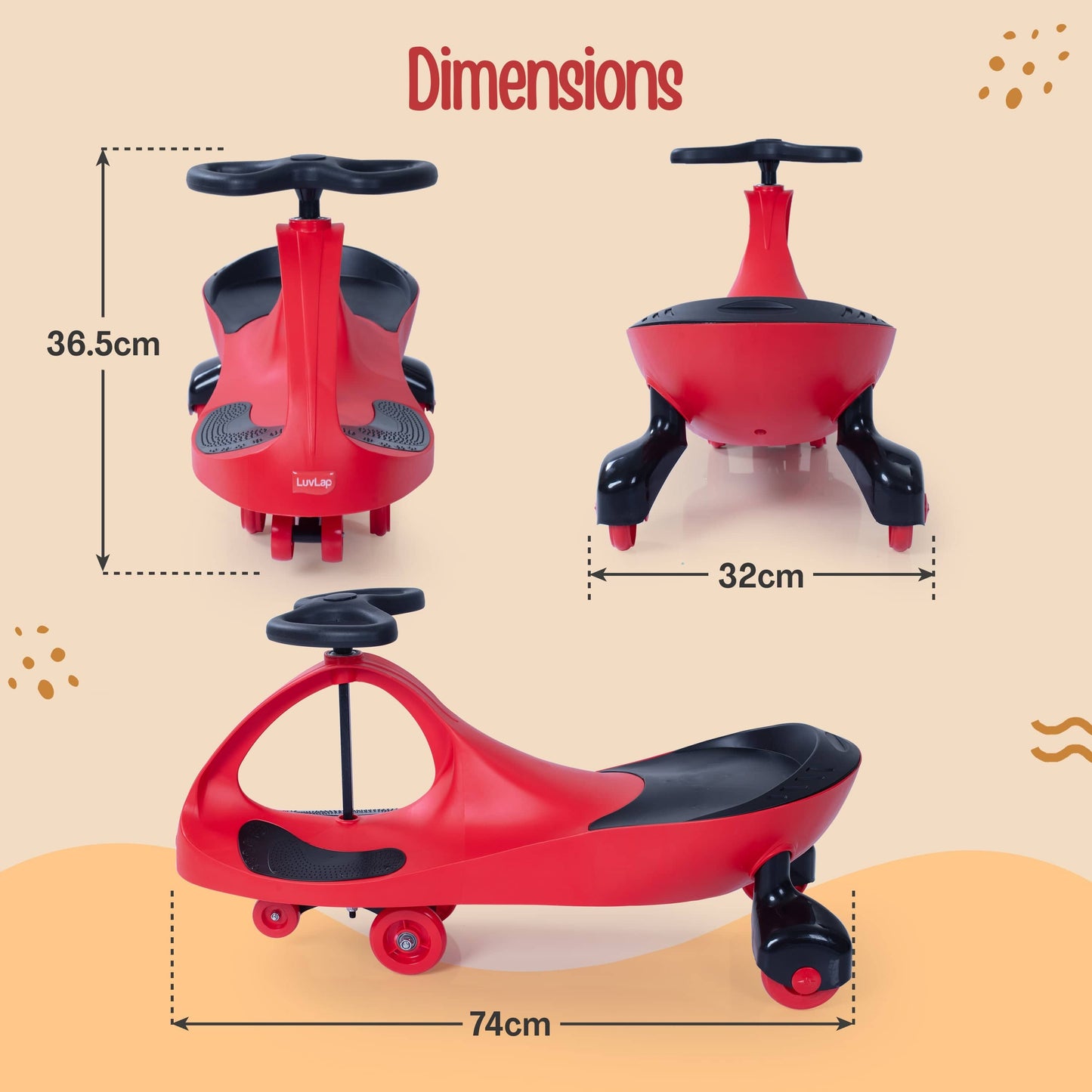 Sunshine Swing Car, Magic Car, Kids Push Car, Swing Car for Kids, Comfortable Seats & Durable, Baby Car, Magic Toy Car, Kids Swing Car, Ride On Car, Kids Car, 3+ Years, Red & Black