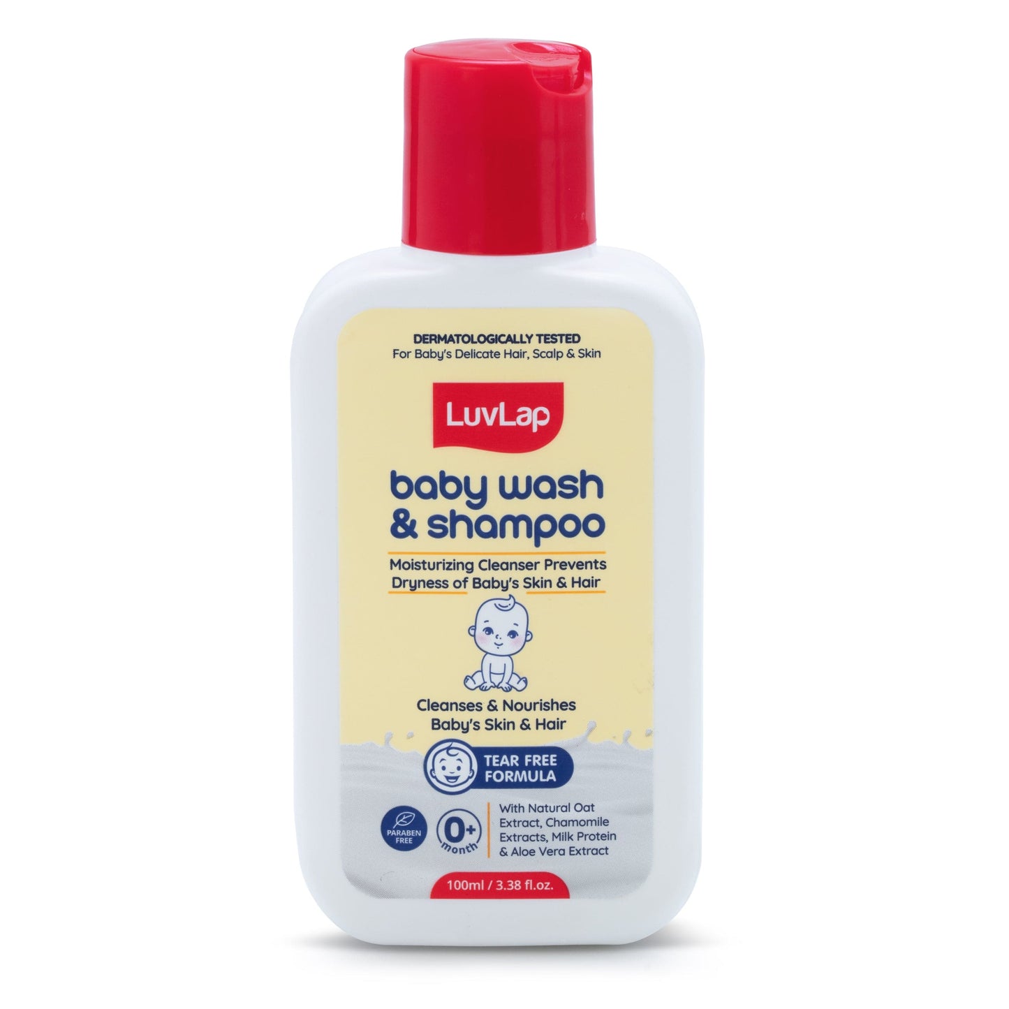 LuvLap Baby Wash & Shampoo - 100ml with Chamomile, Milk Protein, Oatmeal & Shea Butter, Paraben Free, Tear Free, Soap Free, Rich Moisturised Skin & Soft Hair, Baby Body Wash, Dermatologically Tested