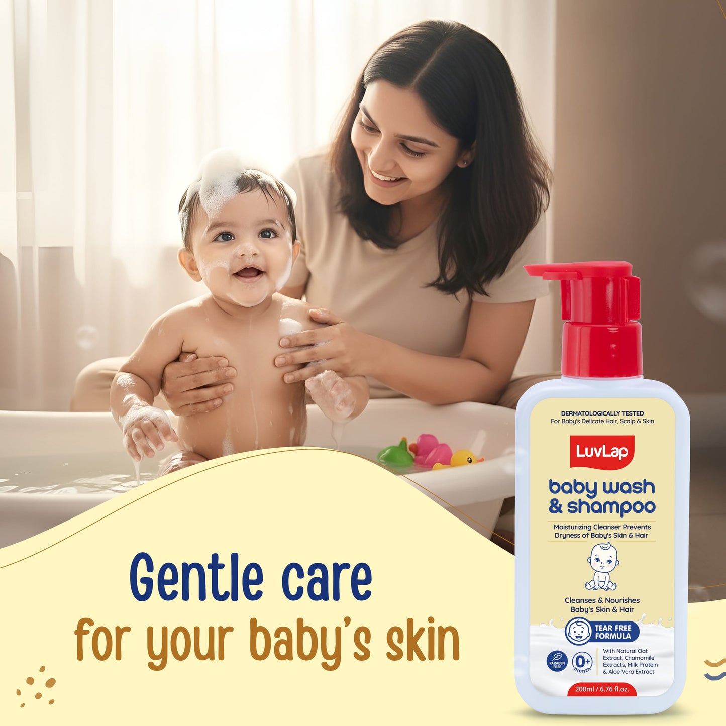 LuvLap Baby Wash & Shampoo - 200ml with Chamomile, Milk Protein, Oatmeal & Shea Butter, Paraben Free, Tear Free, Soap Free, Rich Moisturised Skin & Soft Hair, Baby Body Wash, Dermatologically Tested