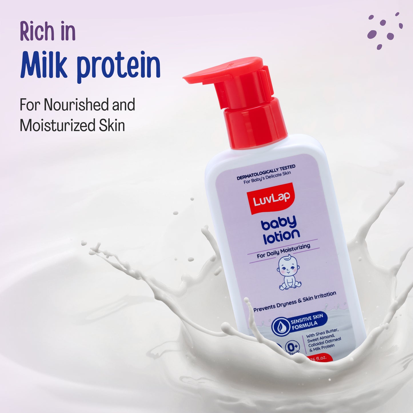 LuvLap Baby Lotion with Milk Protein - 200ml, Suitable for Baby’s Delicate Skin, 24 Hour Protection for Sensitive Skin, Shea Butter and VIT E, Paraben Free, Sweet Almond Oil, Dermatologically Tested