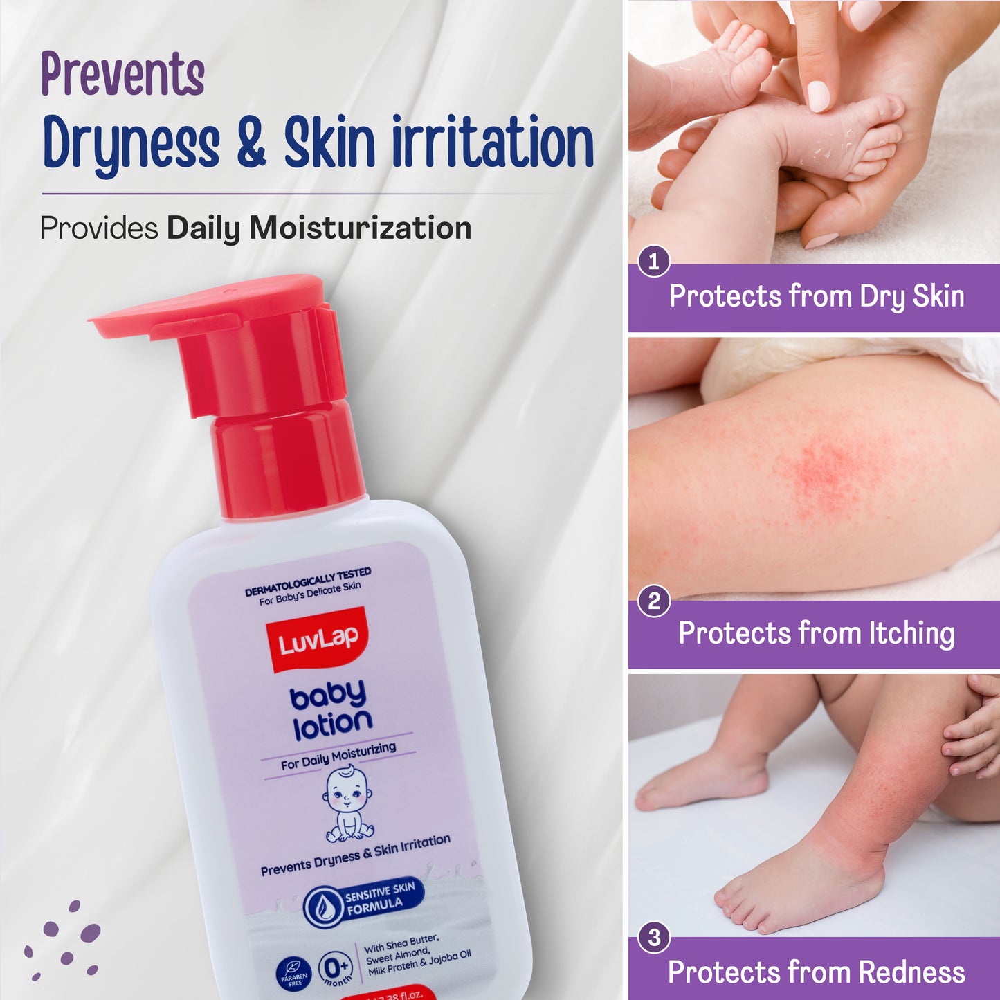 LuvLap Baby Lotion with Milk Protein - 200ml, Suitable for Baby’s Delicate Skin, 24 Hour Protection for Sensitive Skin, Shea Butter and VIT E, Paraben Free, Sweet Almond Oil, Dermatologically Tested