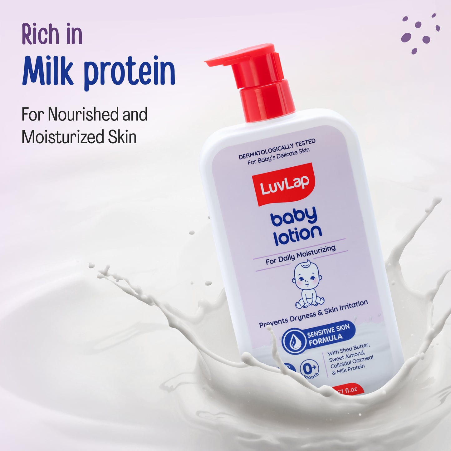 LuvLap Baby Lotion with Milk Protein - 700ml, Suitable for Baby’s Delicate Skin, 24 Hour Protection for Sensitive Skin, Shea Butter and VIT E, Paraben Free, Sweet Almond Oil, Dermatologically Tested