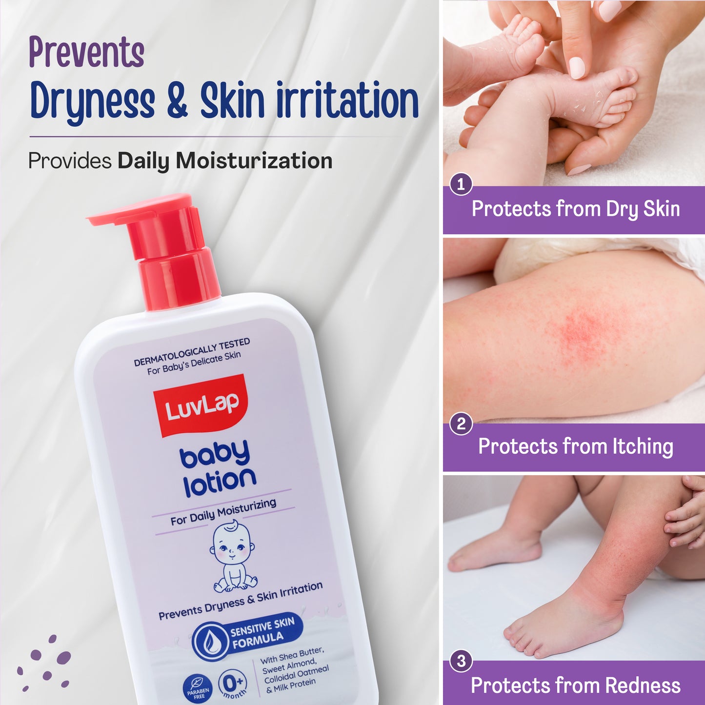 LuvLap Baby Lotion with Milk Protein - 700ml, Suitable for Baby’s Delicate Skin, 24 Hour Protection for Sensitive Skin, Shea Butter and VIT E, Paraben Free, Sweet Almond Oil, Dermatologically Tested