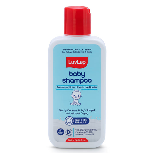 LuvLap Milky Soft Baby Shampoo - 200ml, Tear Free Formula, with Milk Protein, Vitamin E & Coconut Oil, Shea Butter & Chamomile, Gentle Care for Baby's Soft Hair, No Paraben, Dermatologically Tested