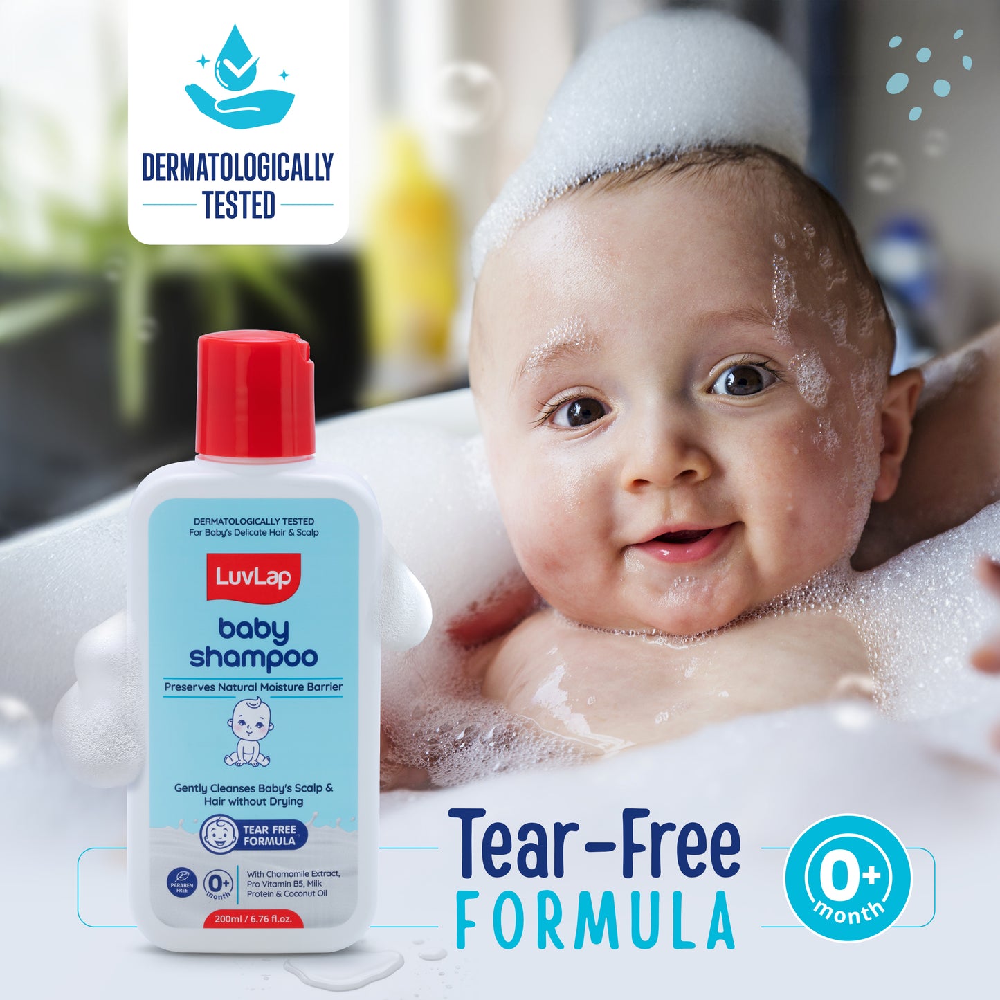LuvLap Milky Soft Baby Shampoo - 200ml, Tear Free Formula, with Milk Protein, Vitamin E & Coconut Oil, Shea Butter & Chamomile, Gentle Care for Baby's Soft Hair, No Paraben, Dermatologically Tested