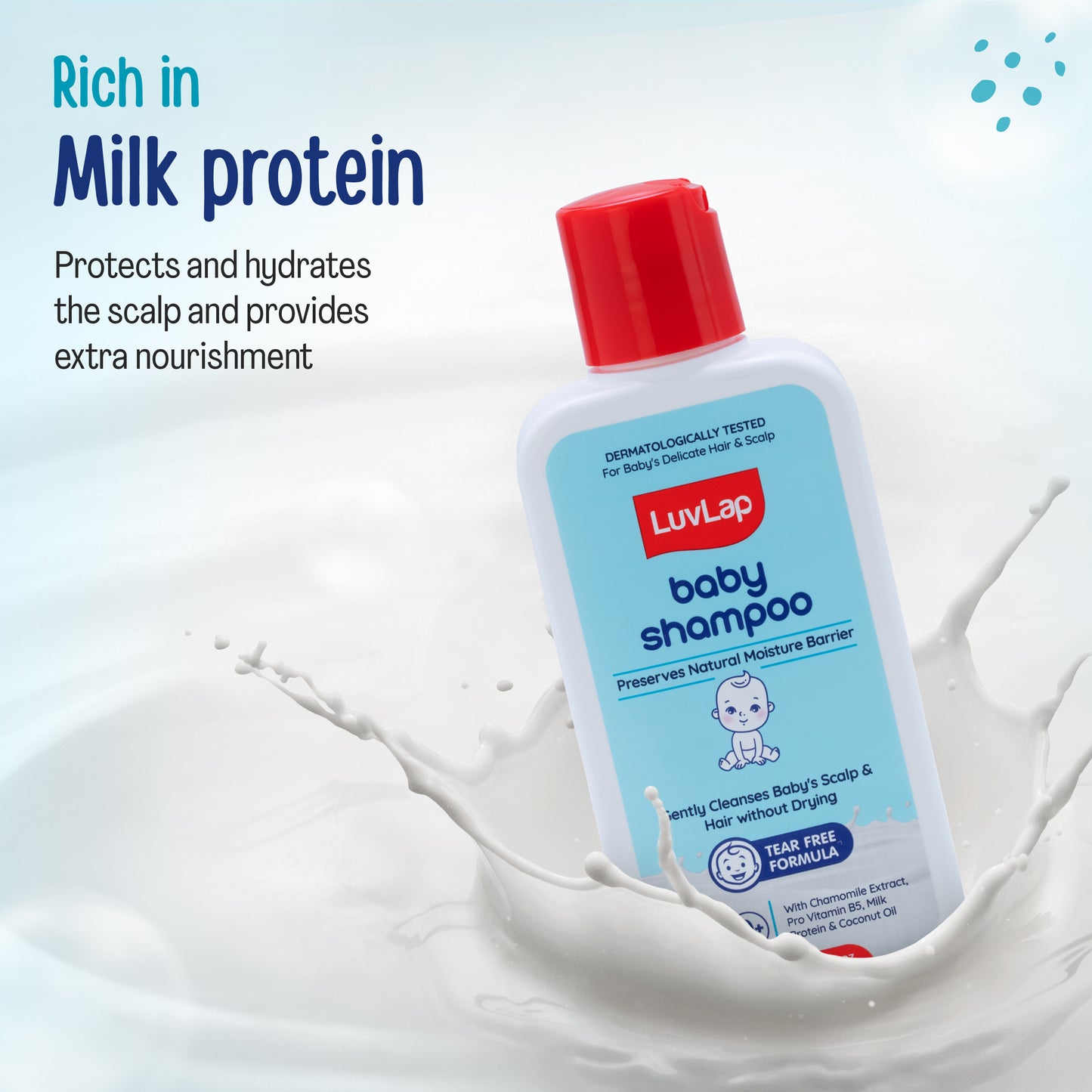 LuvLap Milky Soft Baby Shampoo - 200ml, Tear Free Formula, with Milk Protein, Vitamin E & Coconut Oil, Shea Butter & Chamomile, Gentle Care for Baby's Soft Hair, No Paraben, Dermatologically Tested