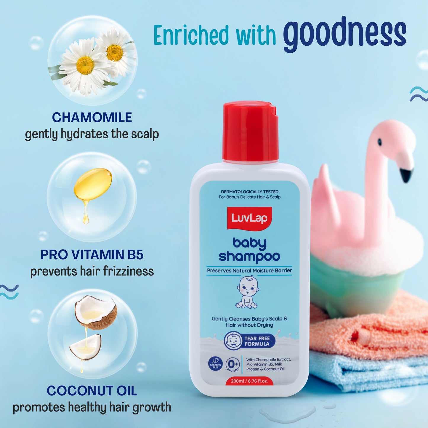 LuvLap Milky Soft Baby Shampoo - 200ml, Tear Free Formula, with Milk Protein, Vitamin E & Coconut Oil, Shea Butter & Chamomile, Gentle Care for Baby's Soft Hair, No Paraben, Dermatologically Tested