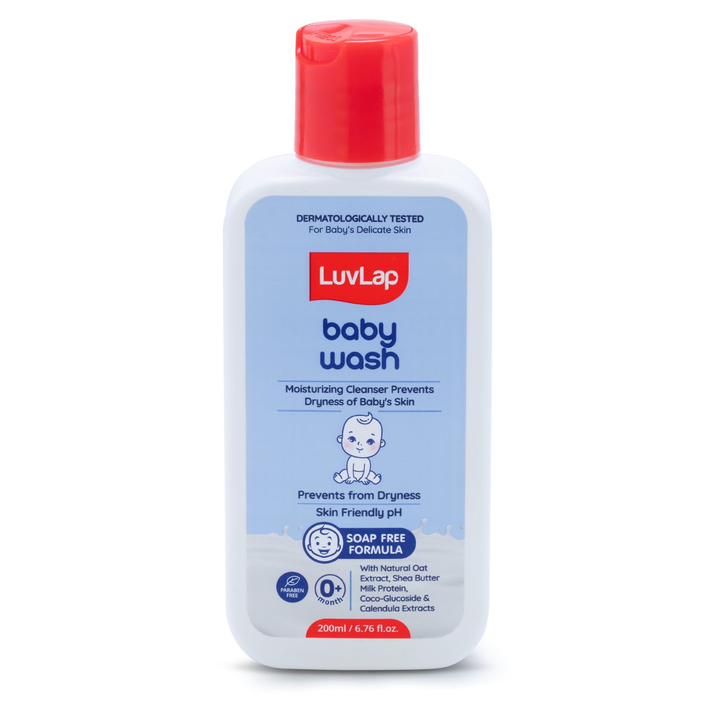 LuvLap Baby Wash - 200ml, with Milk Protein, Oatmeal, Shea Butter and Vitamin E, Soap Free, Baby Wash for Baby Bath, Natural, pH Balanced & Paraben Free, Dermatologically Tested