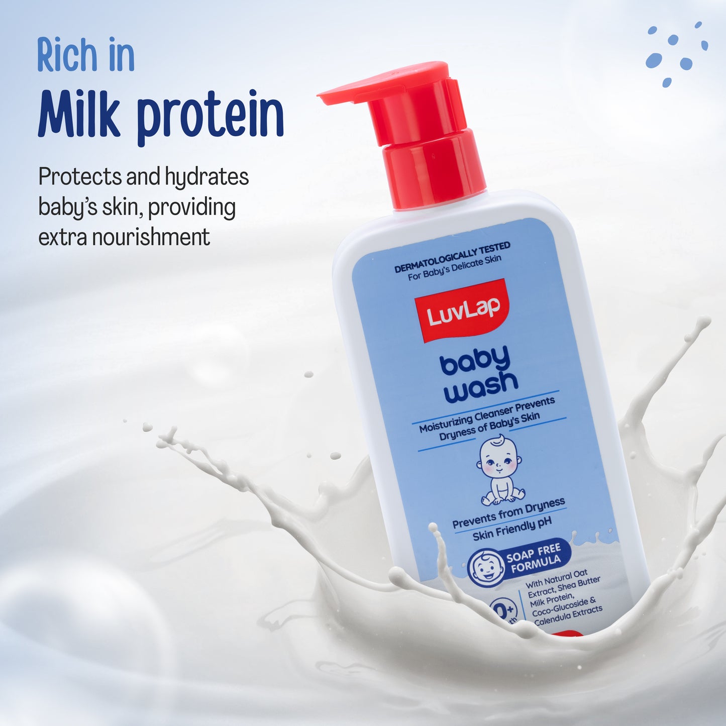 LuvLap Baby Wash - 600ml, with Milk Protein, Oatmeal, Shea Butter and Vitamin E, Soap Free, Baby Wash for Baby Bath, Natural, pH Balanced & Paraben Free, Dermatologically Tested