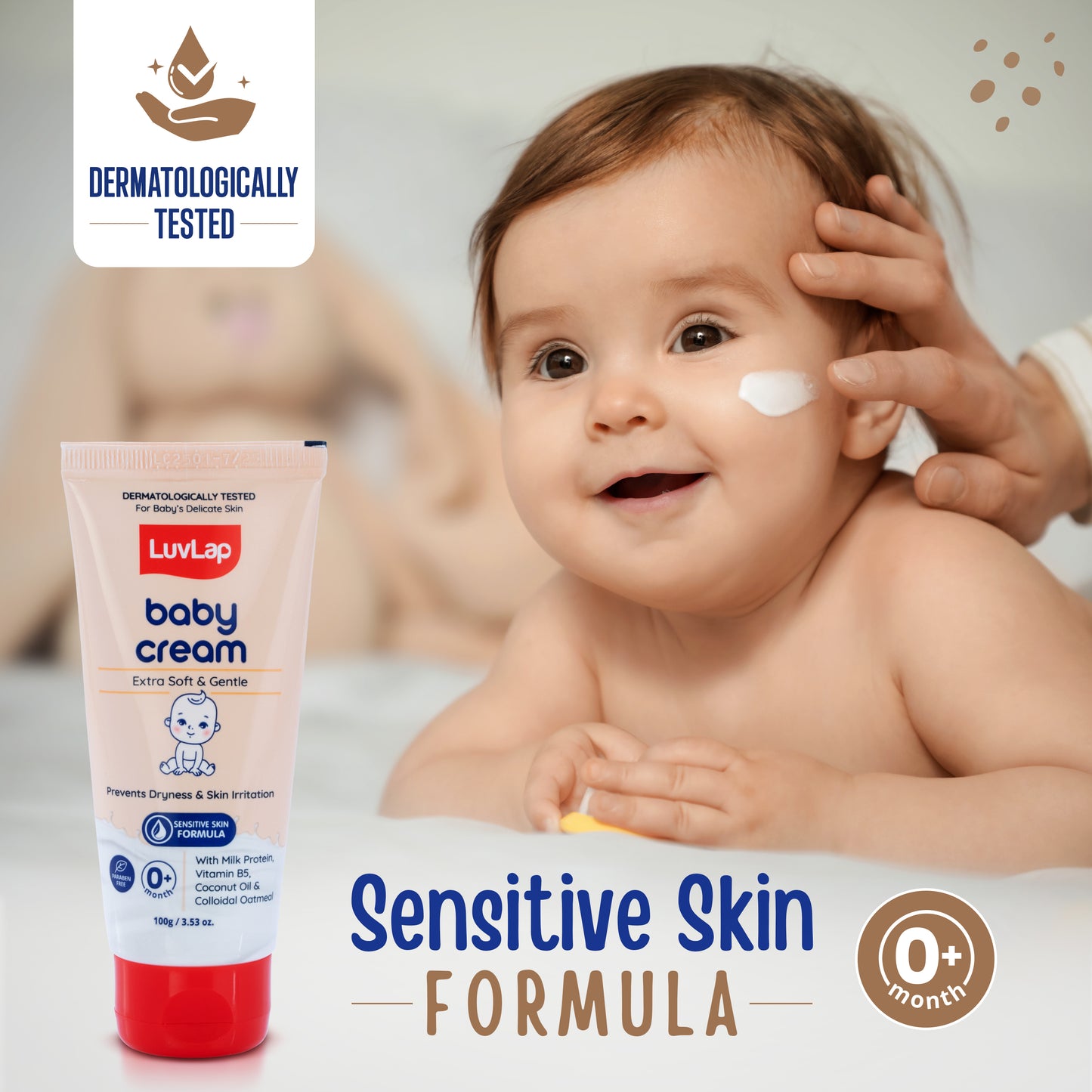 LuvLap Baby Cream -100g, Face & Body Moisturizing Cream with Shea Butter & Colloidal Oatmeal, Protection for Dry, Itchy, Sensitive Skin for Face & Body, 24-Hour Moisturization, Dermatologically Tested