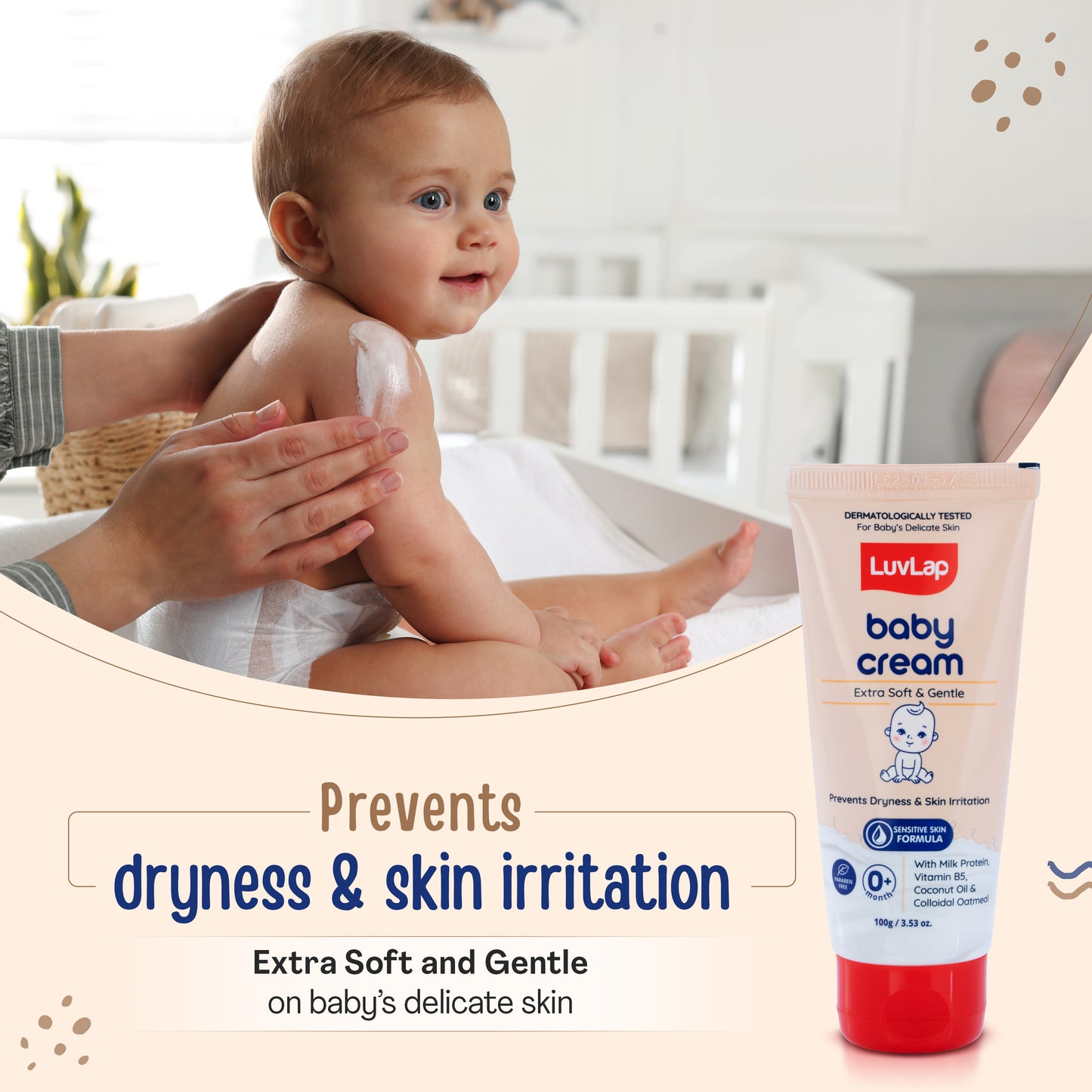 LuvLap Baby Cream -100g, Face & Body Moisturizing Cream with Shea Butter & Colloidal Oatmeal, Protection for Dry, Itchy, Sensitive Skin for Face & Body, 24-Hour Moisturization, Dermatologically Tested