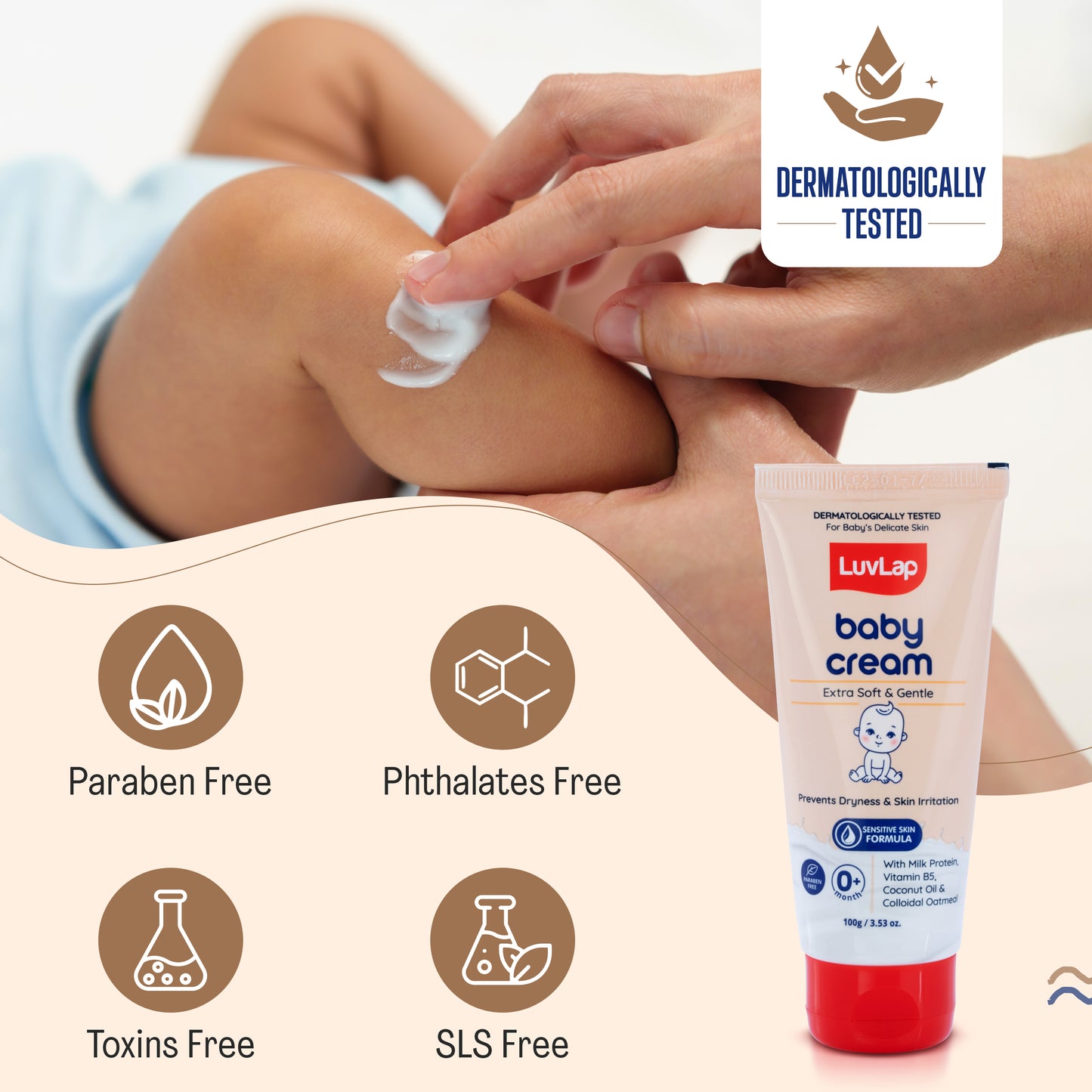 LuvLap Baby Cream -100g, Face & Body Moisturizing Cream with Shea Butter & Colloidal Oatmeal, Protection for Dry, Itchy, Sensitive Skin for Face & Body, 24-Hour Moisturization, Dermatologically Tested