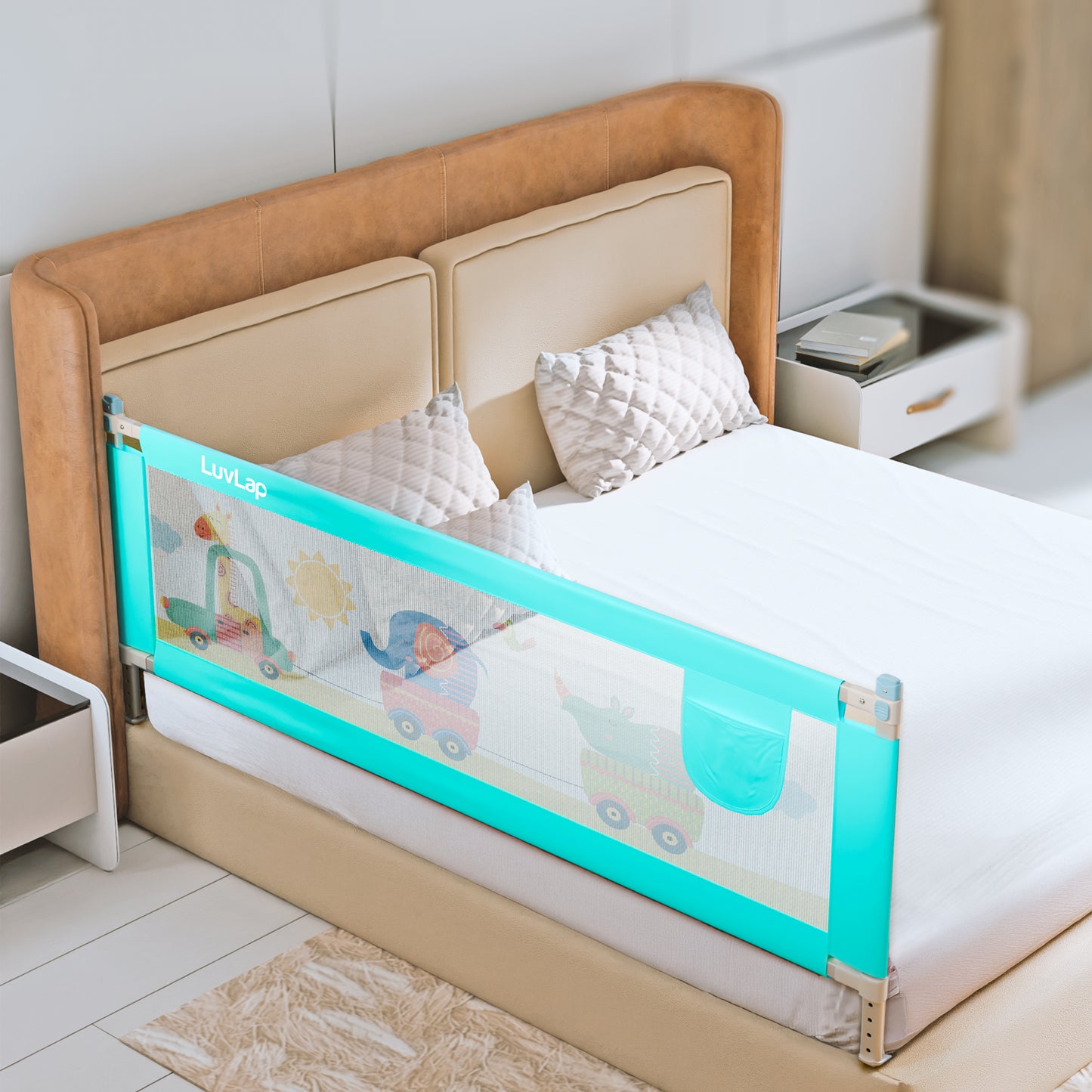 Comfy Baby Bed Rail Guard (6 ft x 2.3 ft), 180cmx72cm, Bed Rails for Baby & Toddler Safety, Portable, Adjustable Height, Single Side Bed Rail, Pack of 1, Printed Green