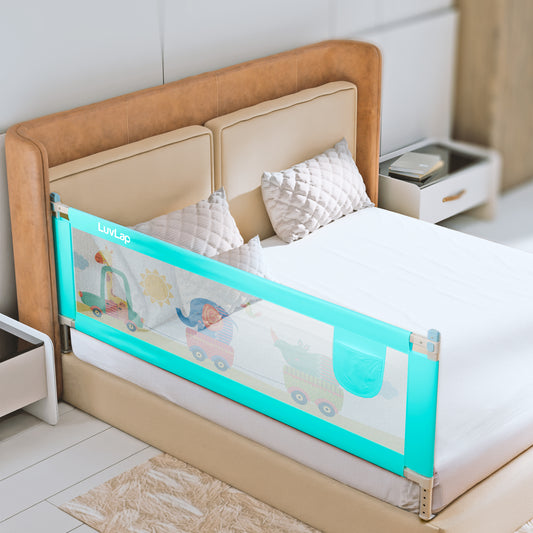 Comfy Baby Bed Rail Guard (6 ft x 2.3 ft), 180cmx72cm, Bed Rails for Baby & Toddler Safety, Portable, Adjustable Height, Single Side Bed Rail, Pack of 1, Printed Green