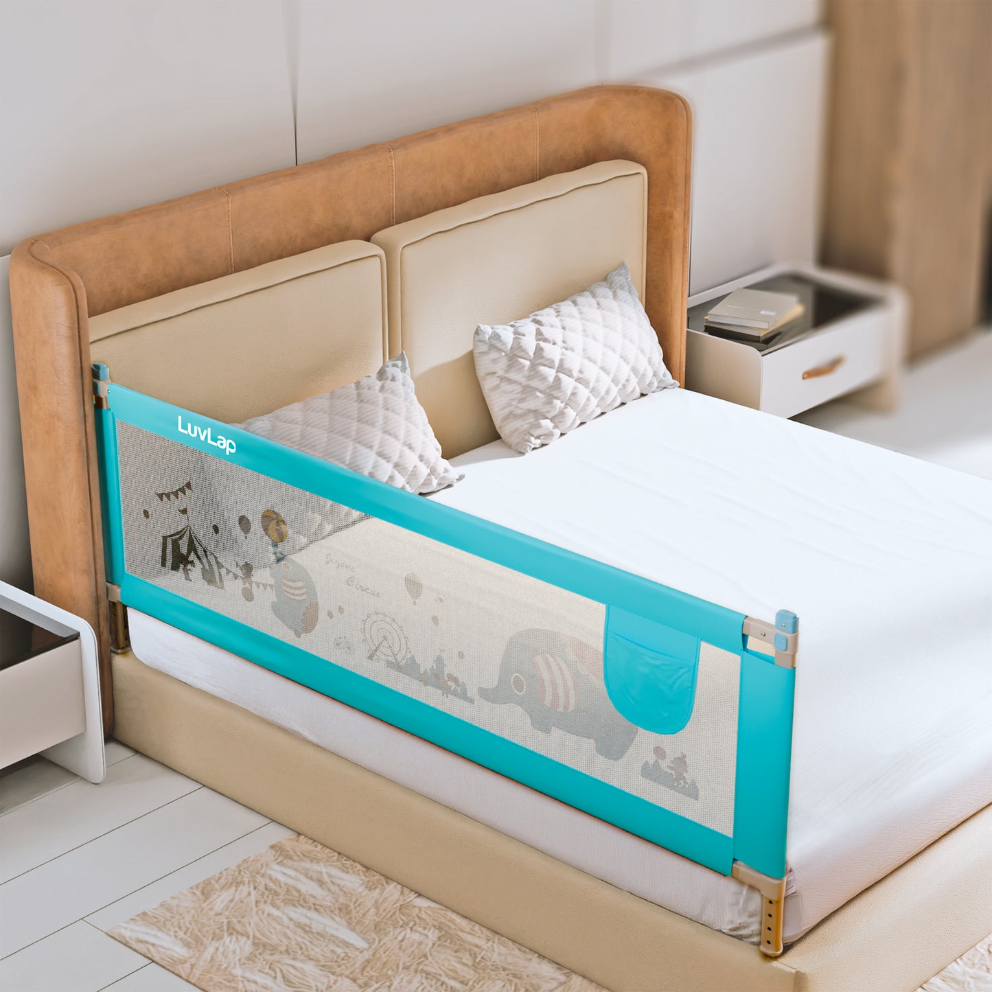 Comfy Baby Bed Rail Guard (6 ft x 2.3 ft), 180cmx72cm, Bed Rails for Baby & Toddler Safety, Portable, Adjustable Height, Single Side Bed Rail, Pack of 1, Green