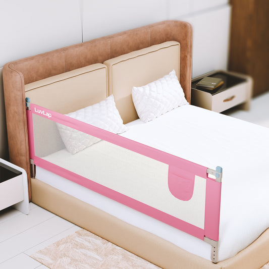 Bed Rail Guard for Baby/Kids Safety, 180cm x 72 cm, Portable & Foldable, Baby Safety Essential, Adjustable Height, fits All Bed Sizes (Pink - Without Print)