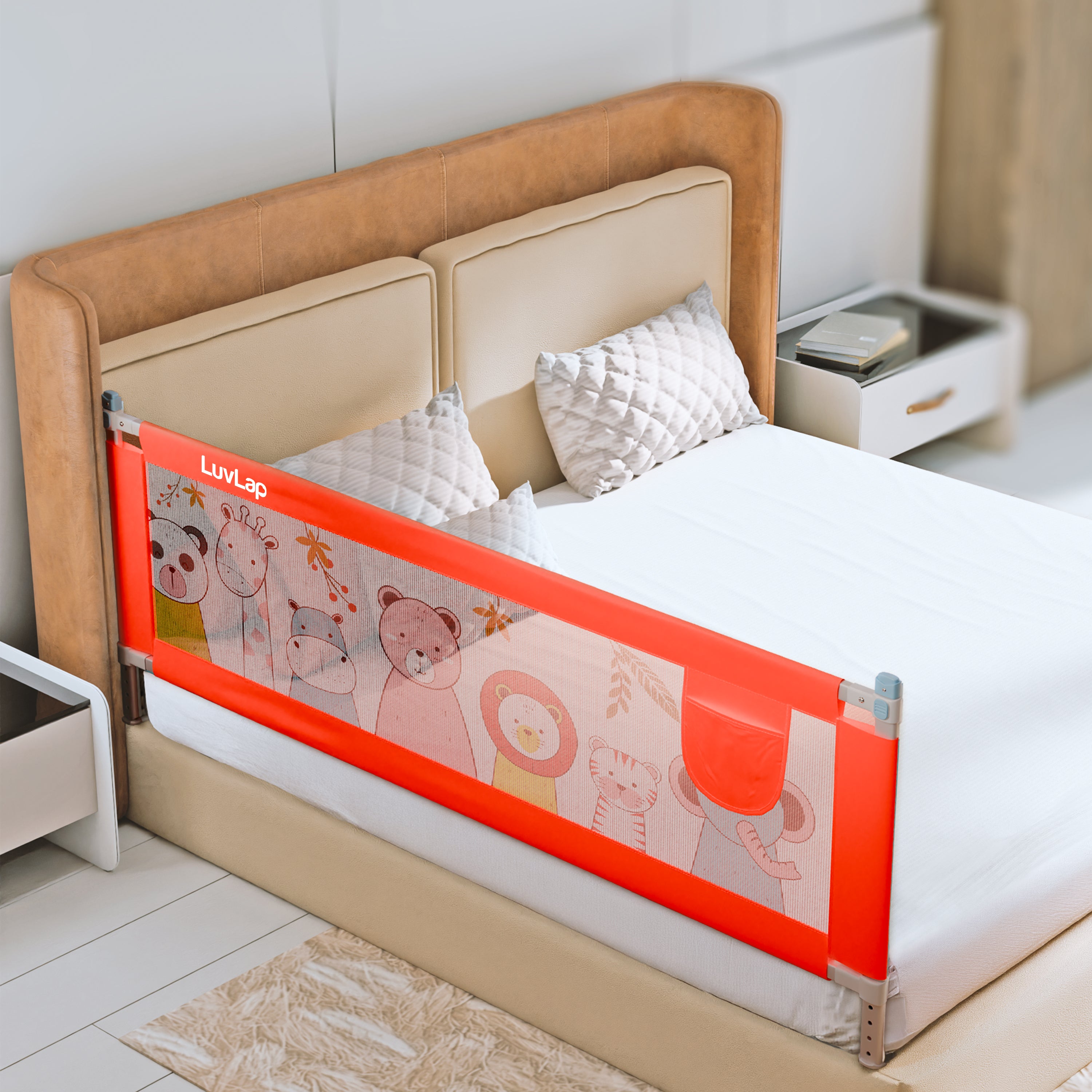 Comfy Baby Bed Rail Guard (6 ft x 2.3 ft), 180cmx72cm, Bed Rails for Baby & Toddler Safety, Portable, Adjustable Height, Single Side Bed Rail, Pack of 1, Printed Pink New