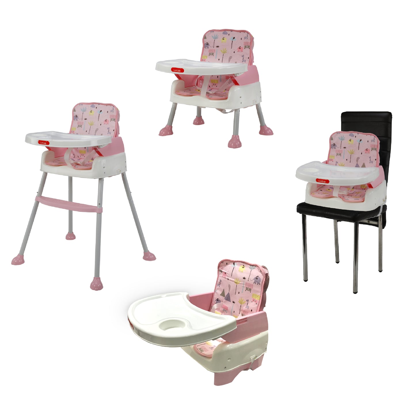 High Chair for Baby/Kids, Toddler Feeding Booster Seat with Wheels, 3 Height adjustments, With Cushion, 6 month to 3 years, Portable (Pink)
