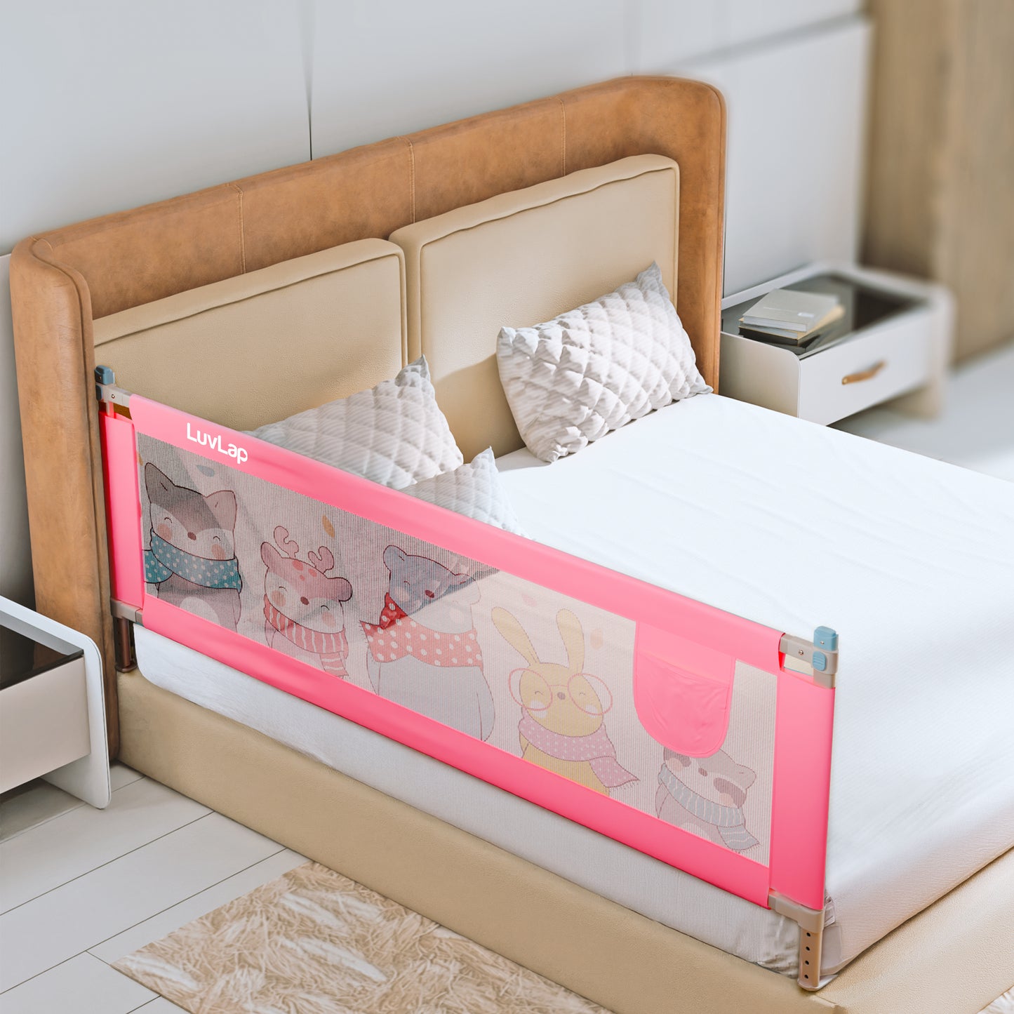 Comfy Baby Bed Rail Guard (6 ft x 2.3 ft), 180cmx72cm, Bed Rails for Baby & Toddler Safety, Portable, Adjustable Height, Single Side Bed Rail, Pack of 1, Printed Pink New
