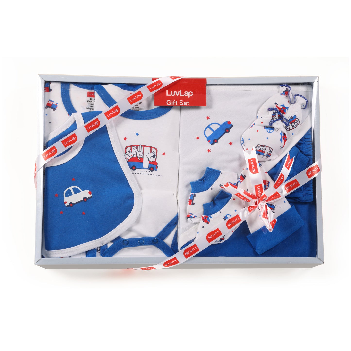 Newborn Baby Garment Gift Set, Pack Of 8, White & Blue