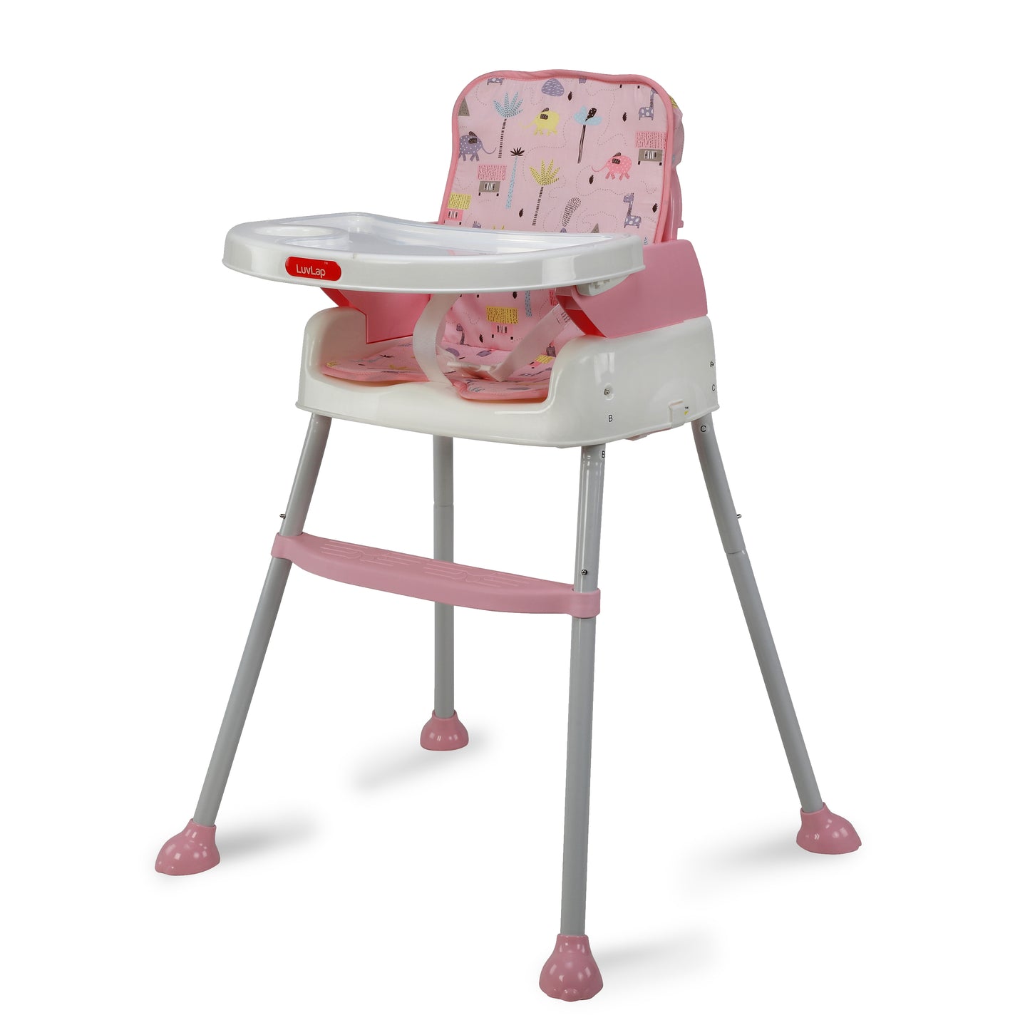 High Chair for Baby/Kids, Toddler Feeding Booster Seat with Wheels, 3 Height adjustments, With Cushion, 6 month to 3 years, Portable (Pink)
