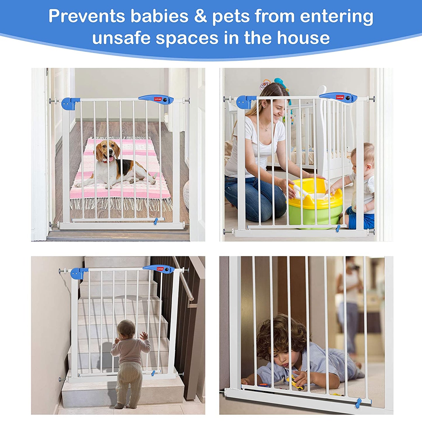 Indoor Baby Safety Gate for Door Way Size 76 to 85 cm Wide, White