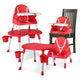 4 in 1 Convertible Baby High Chair with 3 Point Safety Belts, High Chair, Low Chair, Booster Chair and Table for Baby, Removable & Washable Food Tray 6 Months+ (Red)