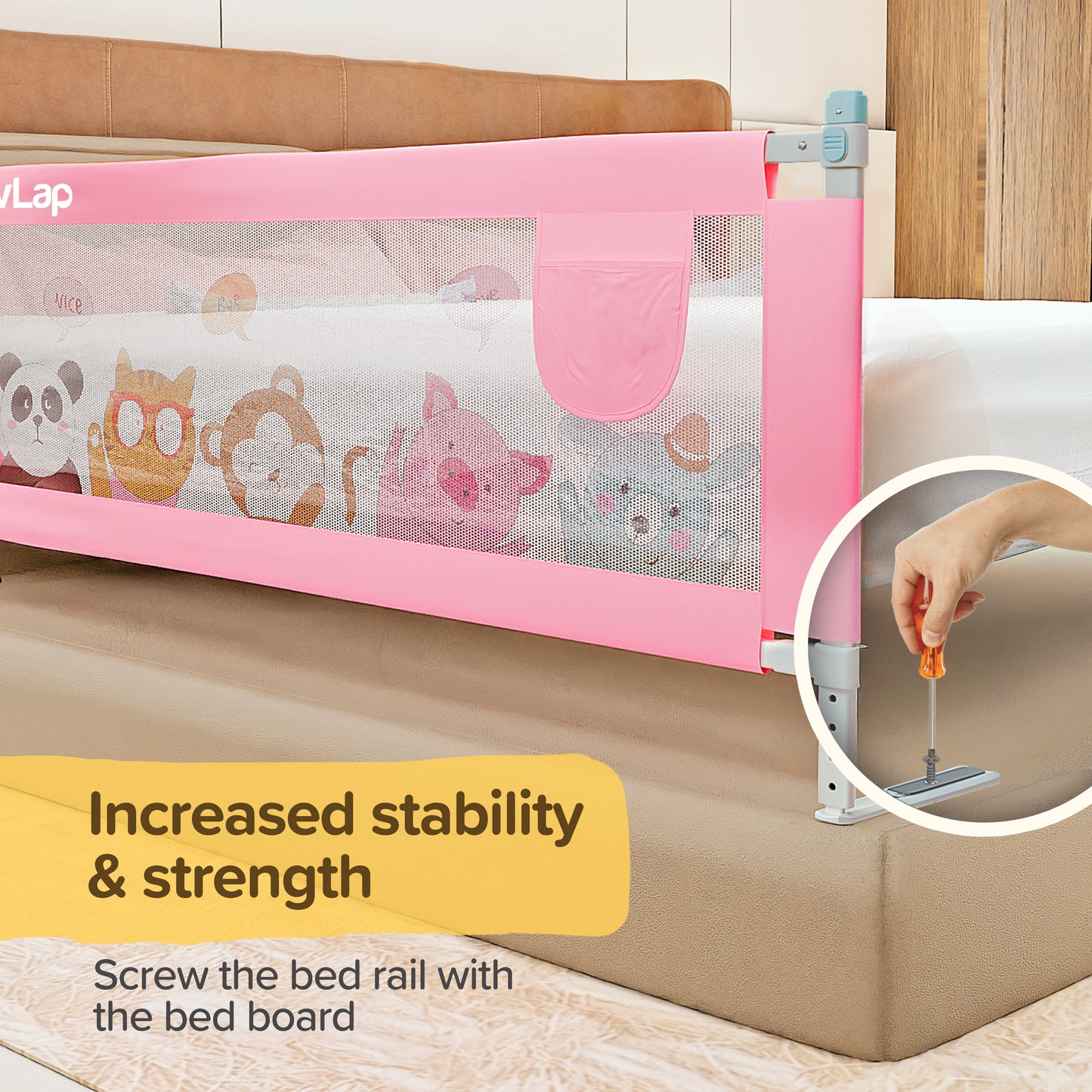 Comfy Baby Bed Rail Guard (6 ft x 2.3 ft), 180cmx72cm, Bed Rails for Baby & Toddler Safety, Portable, Adjustable Height, Single Side Bed Rail, Pack of 1, Printed Pink