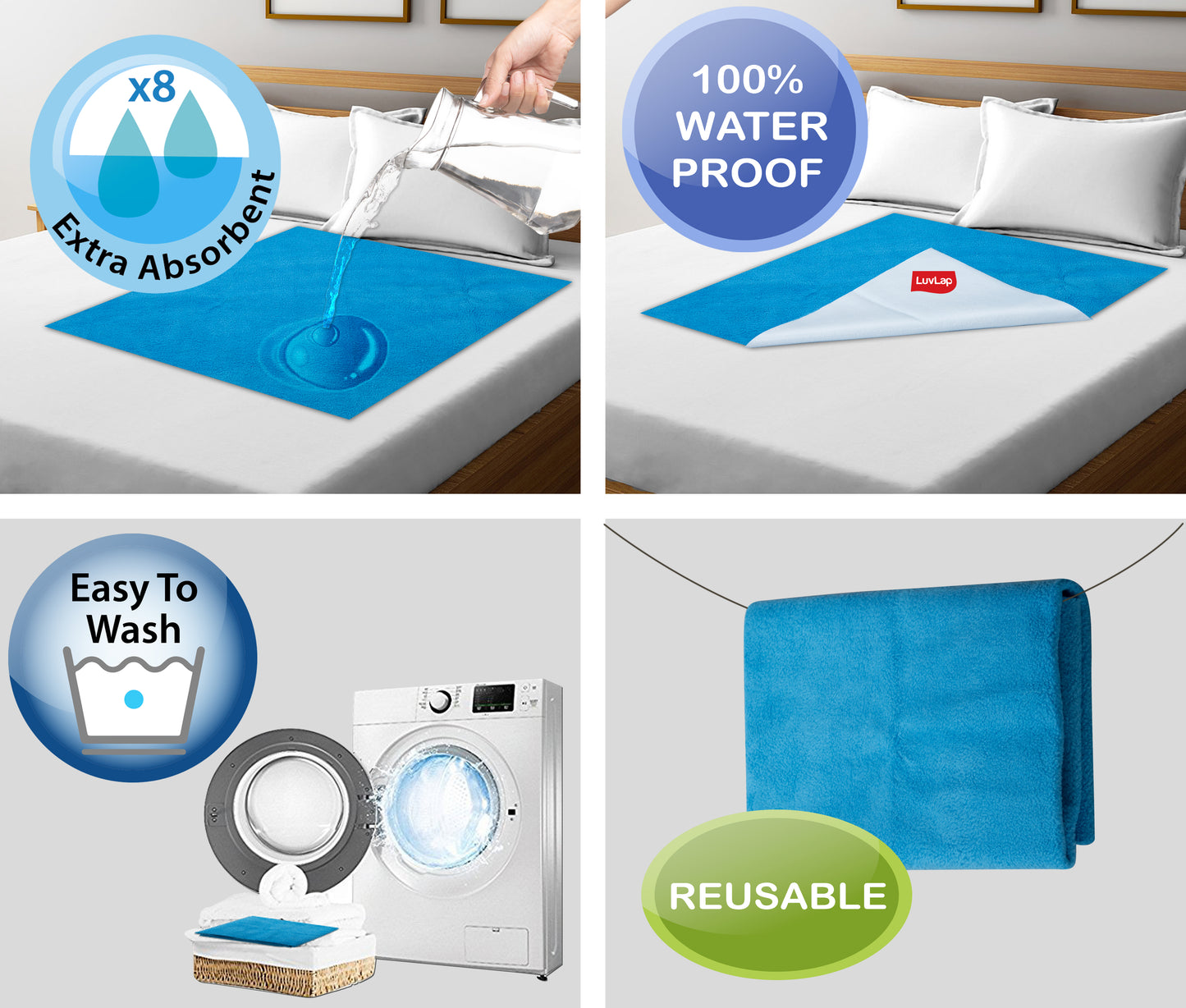 Instadry Baby Bed Protector, Blue Large
